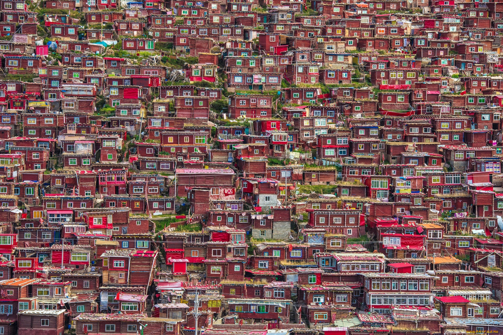 города, -, панорамы, гардзе-тибетский, автономный, округ, провинции, сычуань, город, домики, larung, gar, китай