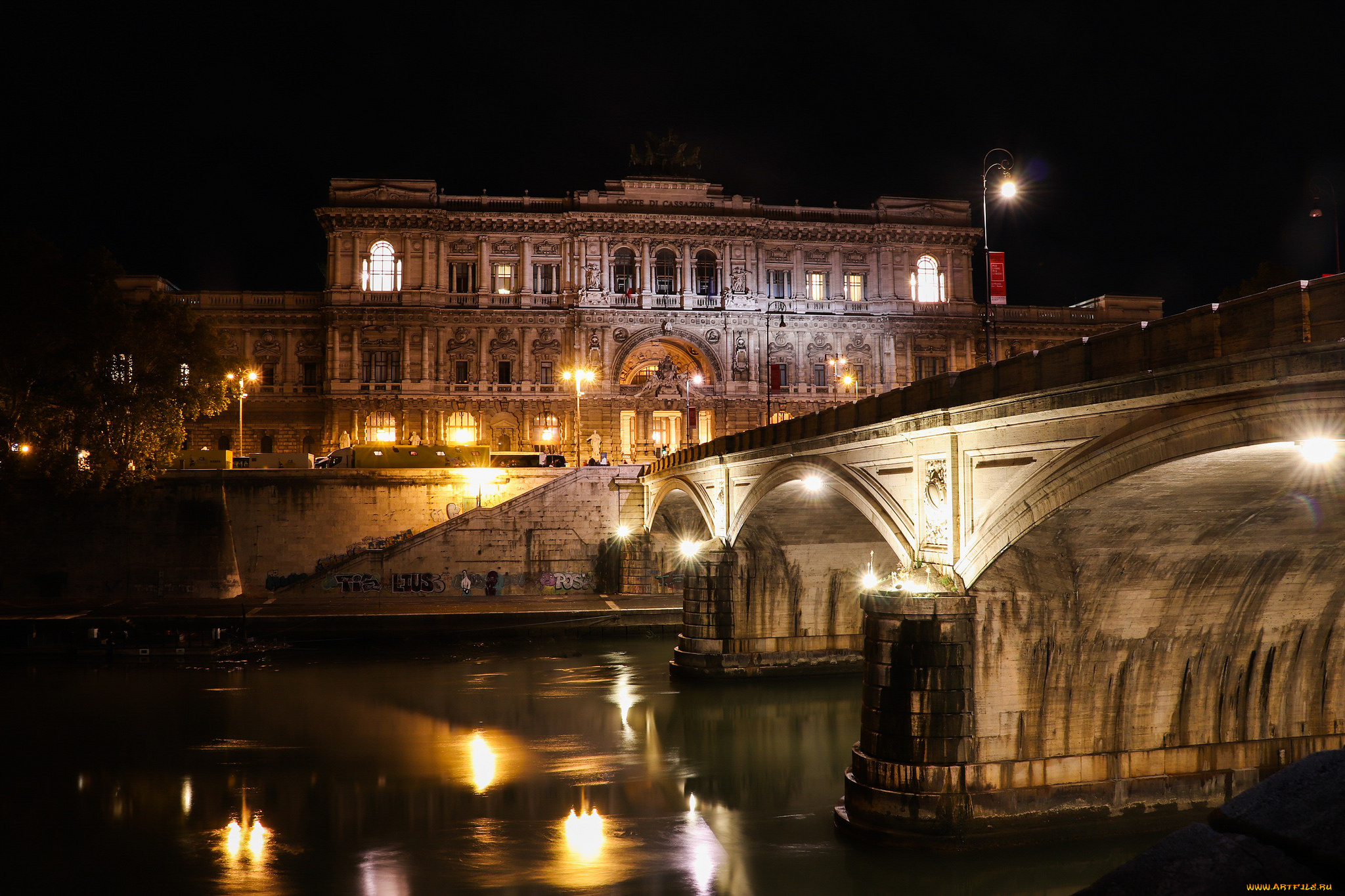 rome, , italy, города, рим, , ватикан, , италия, огни, мост, ночь