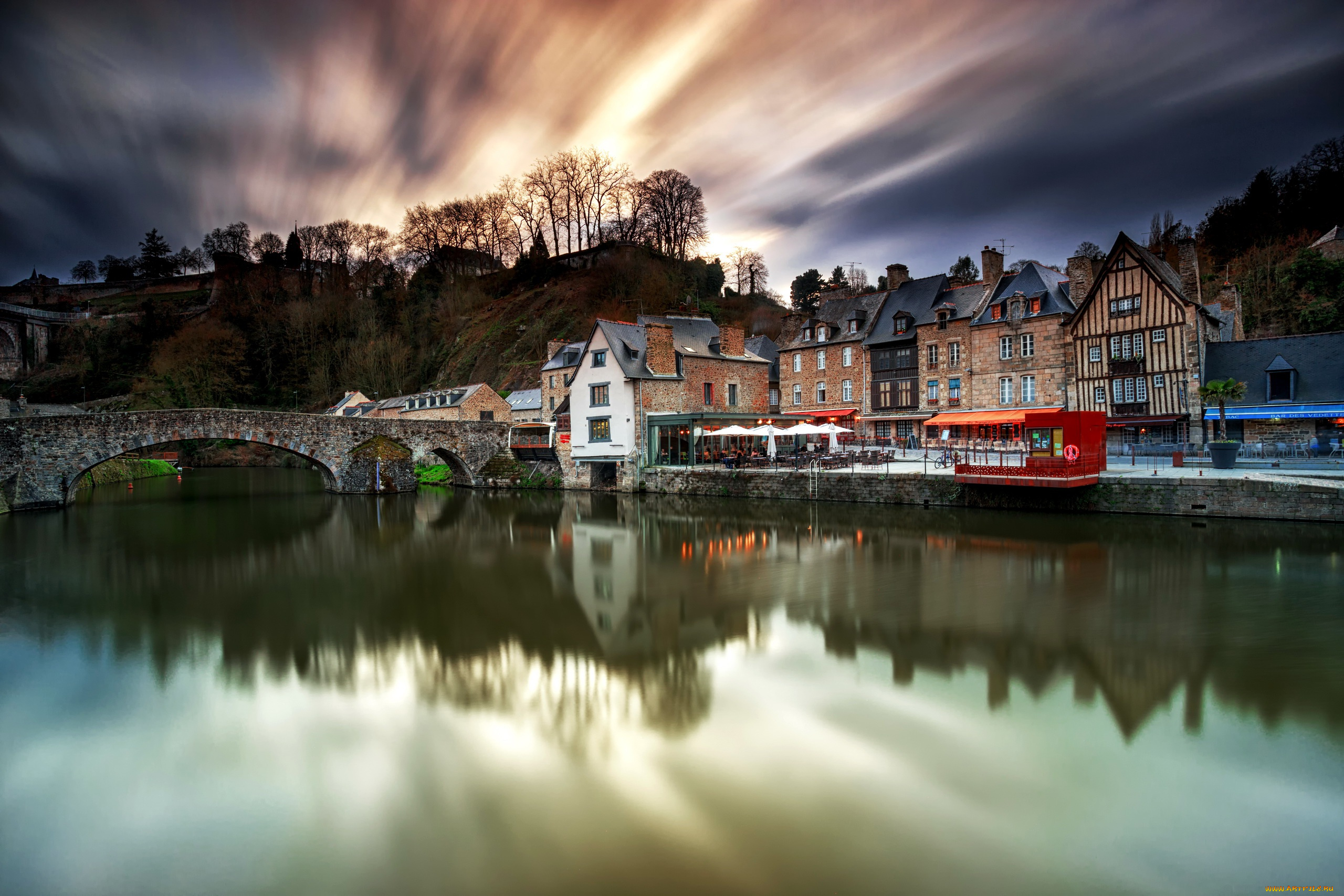 города, -, мосты, dinan, old, city, bretagne