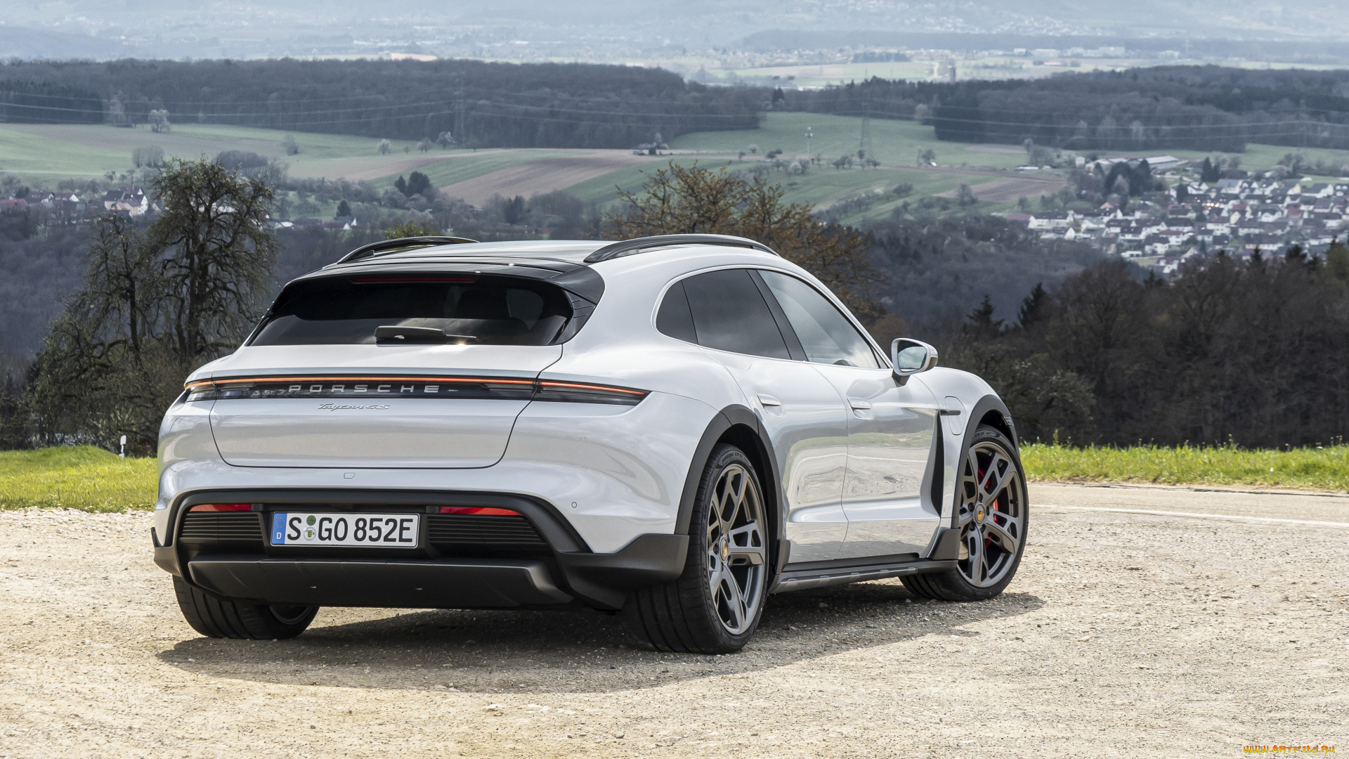 автомобили, porsche, taycan, 4s, cross, turismo, 2021, вид, сзади, порше, пейзаж, суперкар