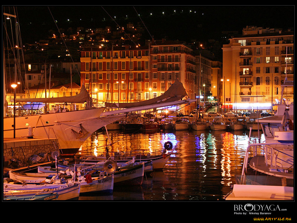 nice, france, города, огни, ночного