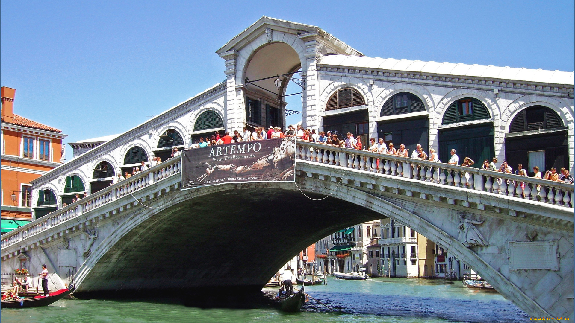мост, риальто, венеция, города, италия, каменный, вода, гондолы