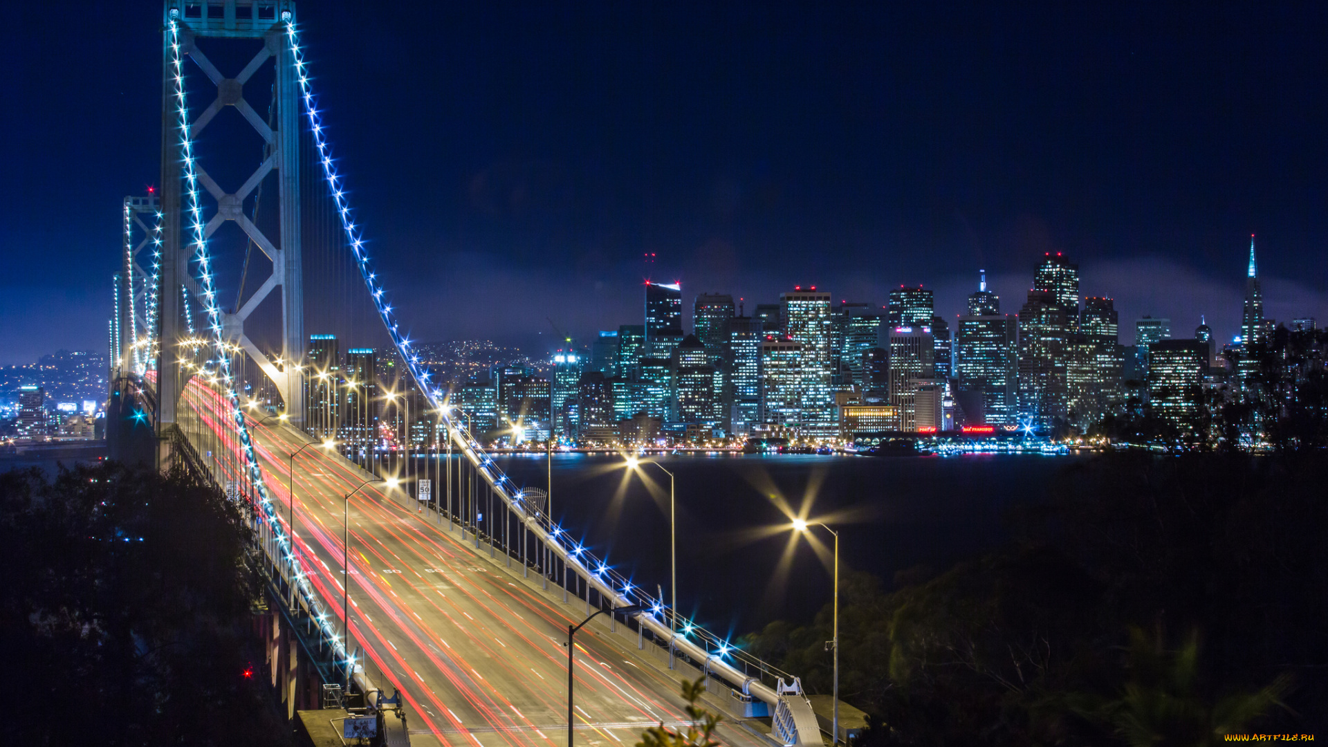 bay, bridge, san, francisco, california, города, сан, франциско, сша, ночной, город, залив, сан-франциско, мост