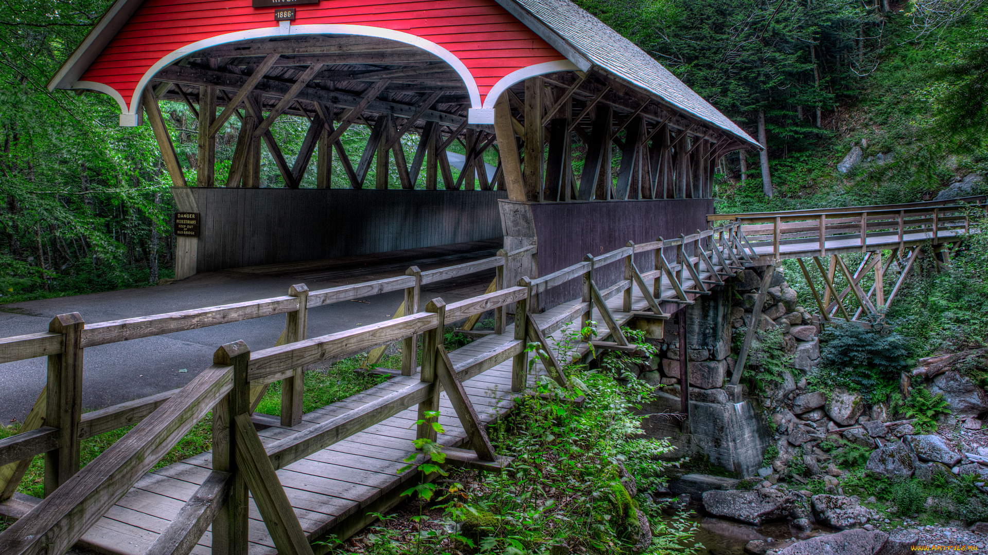 franconia, notch, state, park, природа, дороги, деревья, мост, дорога, речка