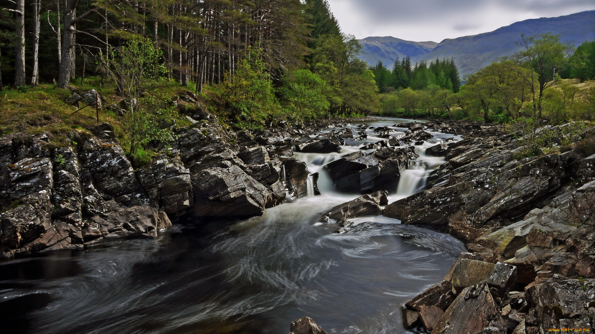 river, orchy, scotland, природа, реки, озера, горы, шотландия, река, камни, лес