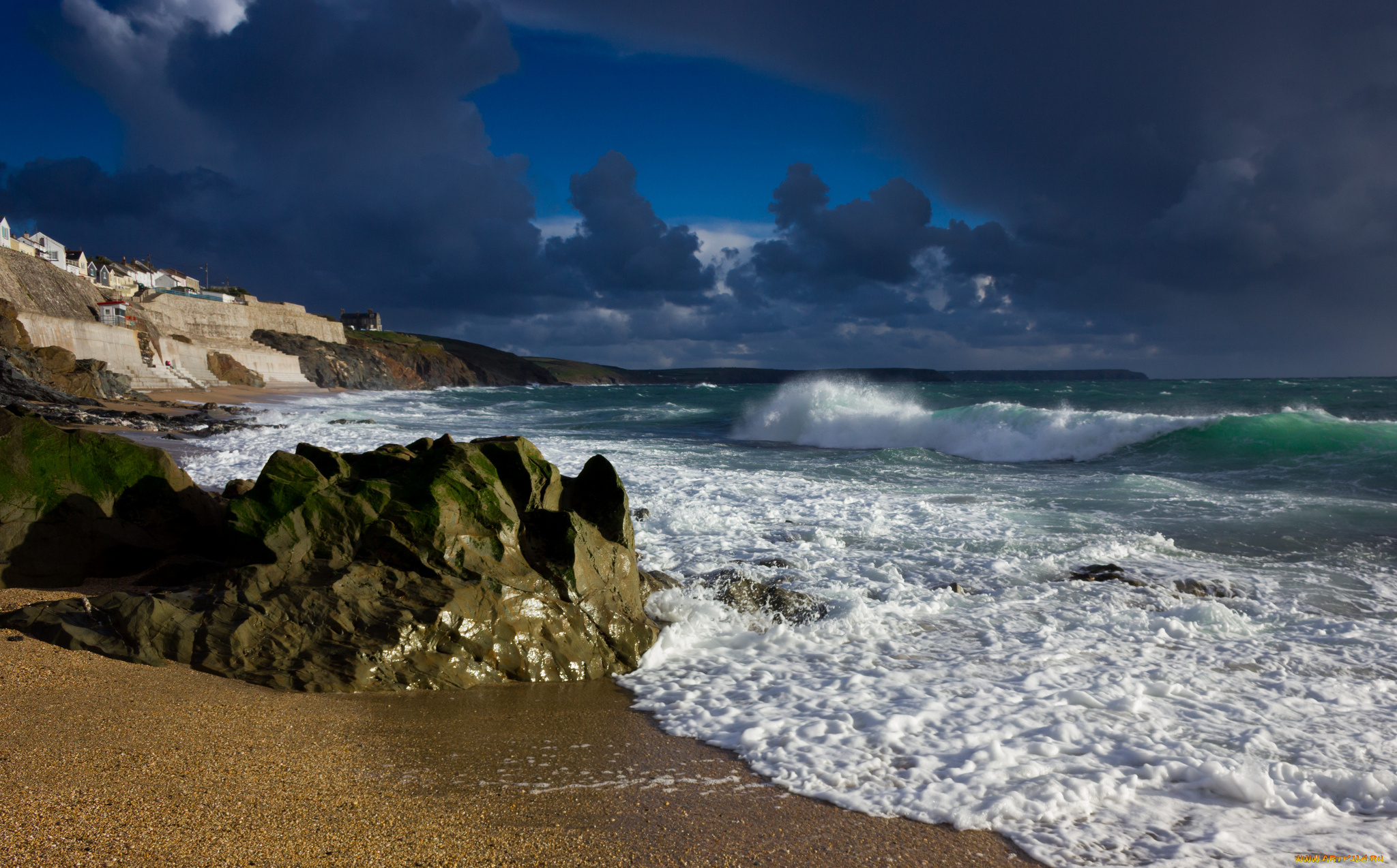 porthleven, england, природа, побережье, англия, море, волны, камни