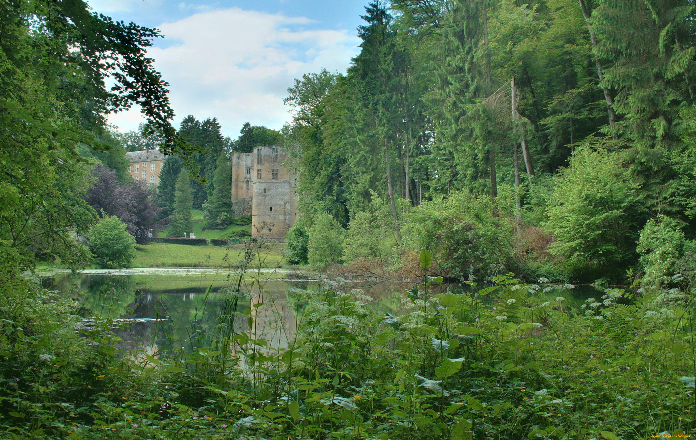 park, beaufort, castle, luxembourg, природа, парк, водоем, растения