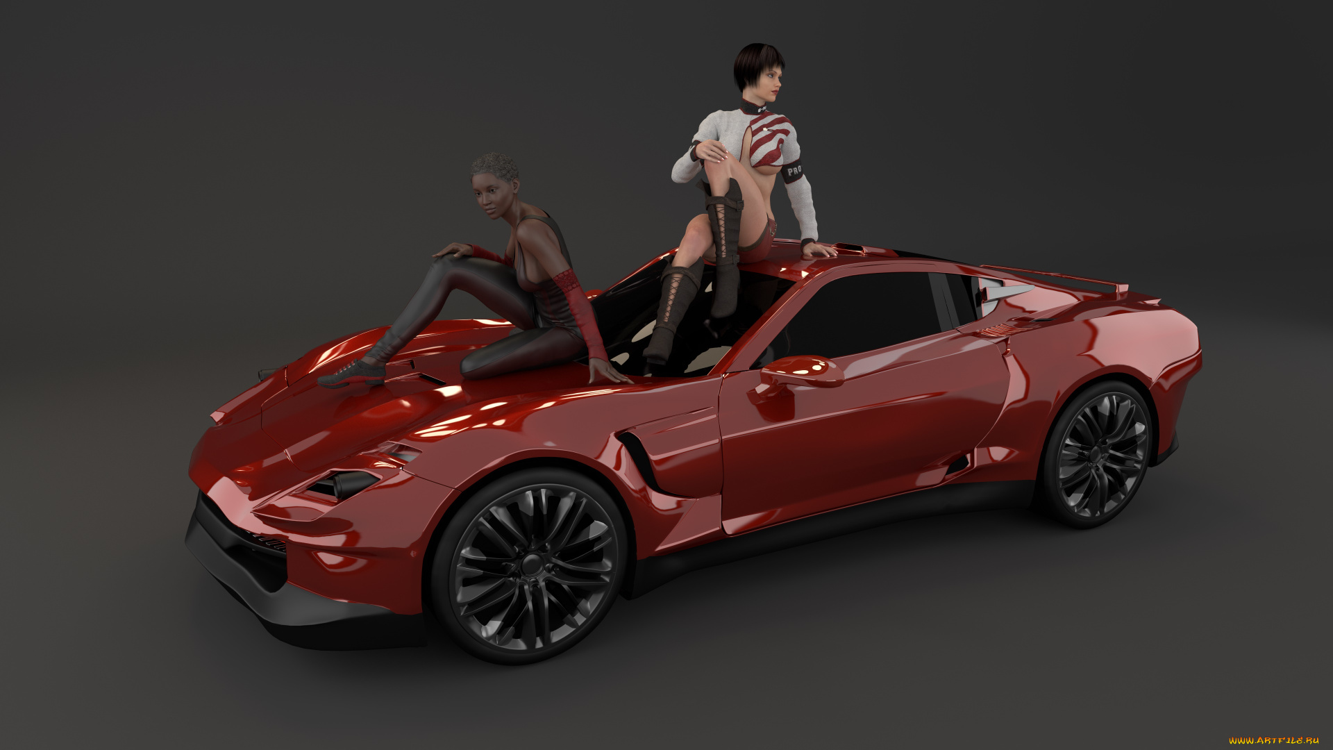 автомобили, 3d, car&girl, автомобиль, фон, взгляд, девушки