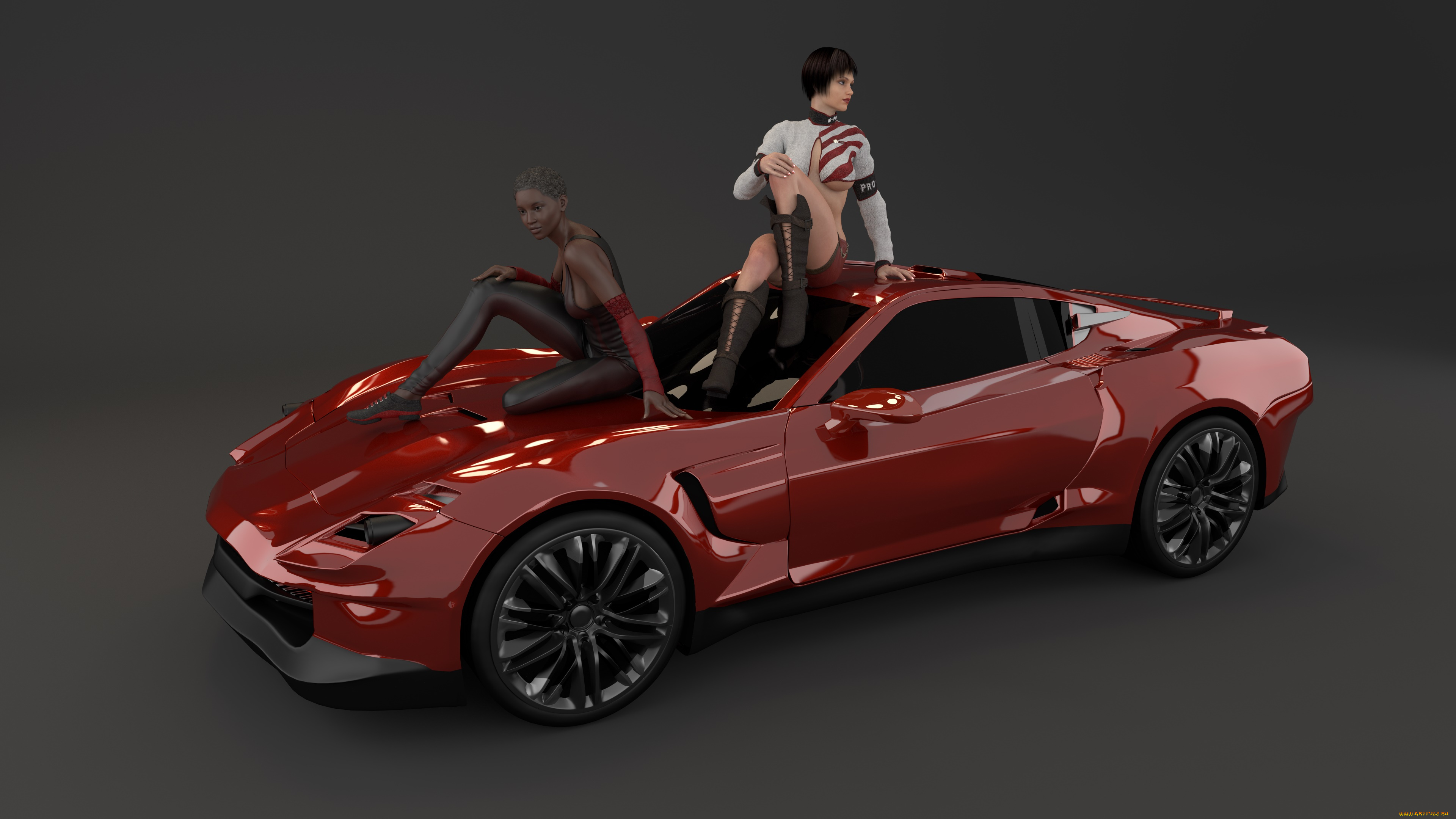 автомобили, 3d, car&girl, автомобиль, фон, взгляд, девушки