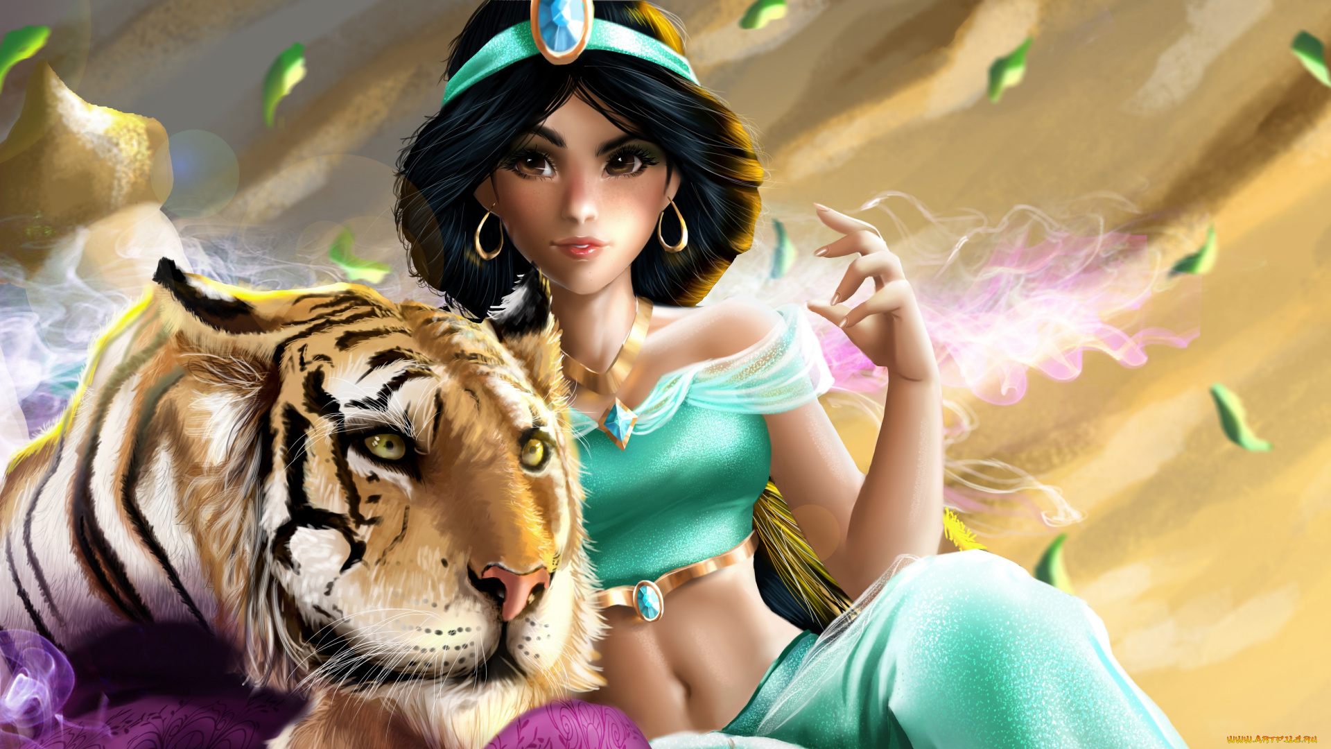 рисованное, кино, by, indymbras, тигр, девушка, jasmine, and, rajah, aladdin