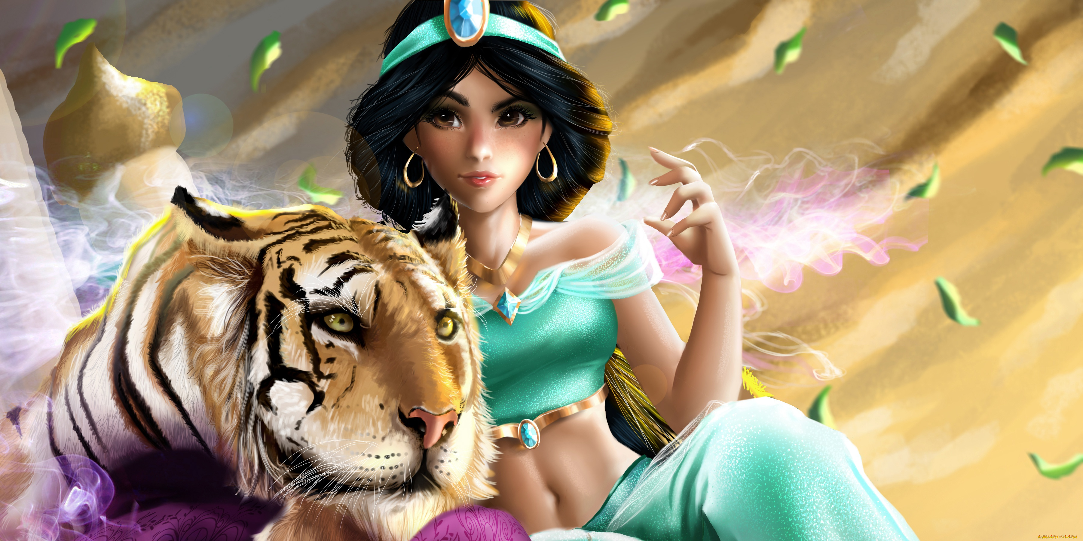 рисованное, кино, by, indymbras, тигр, девушка, jasmine, and, rajah, aladdin