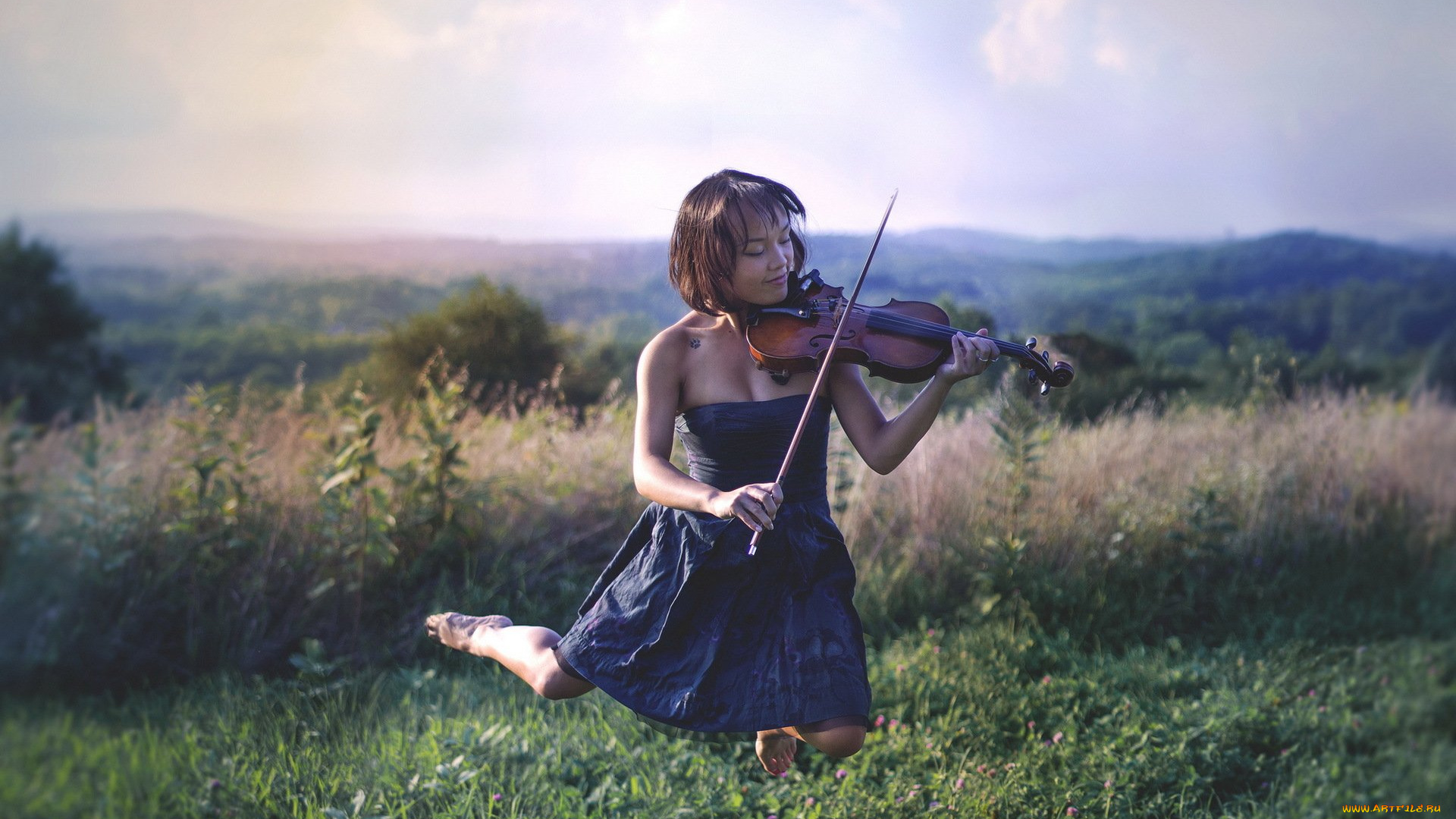 музыка, -другое, природа, скрипка, девушка, растения