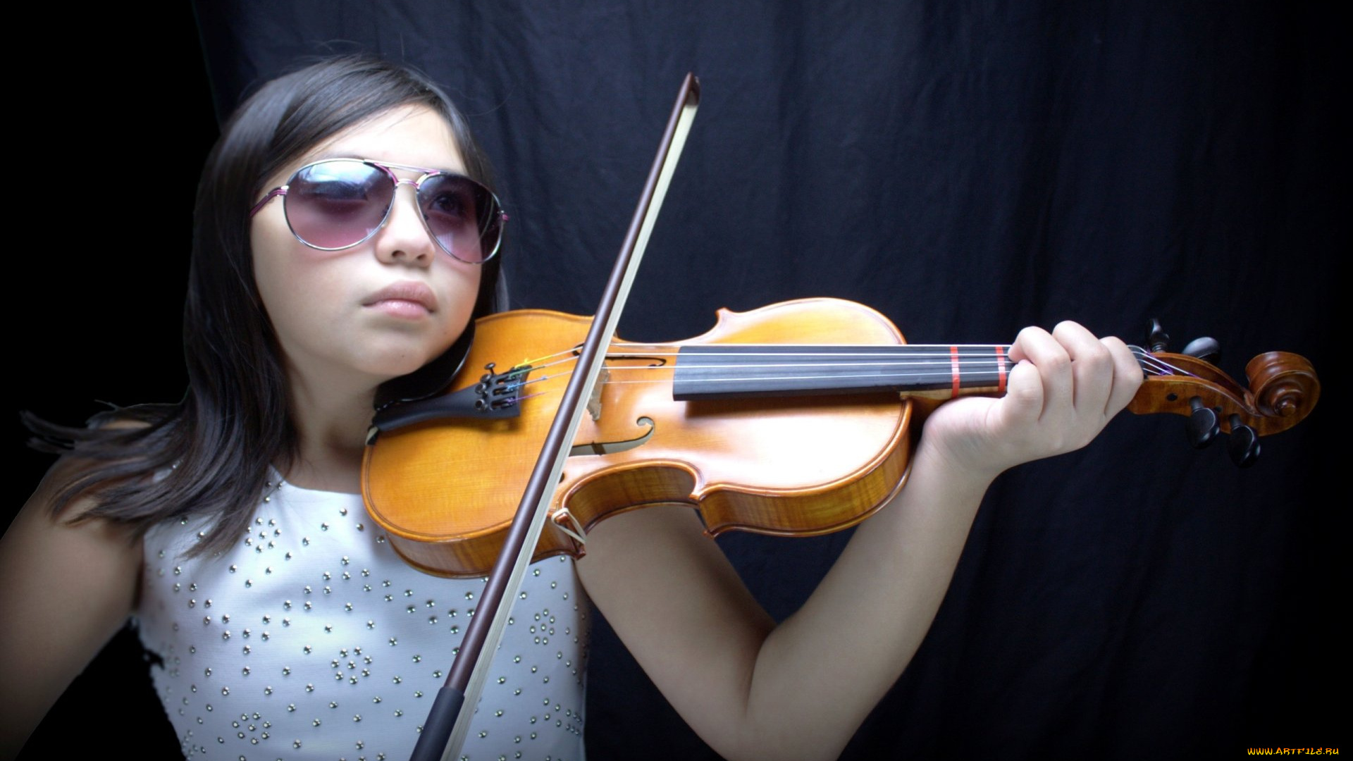 музыка, -другое, взгляд, девушка, скрипка, очки