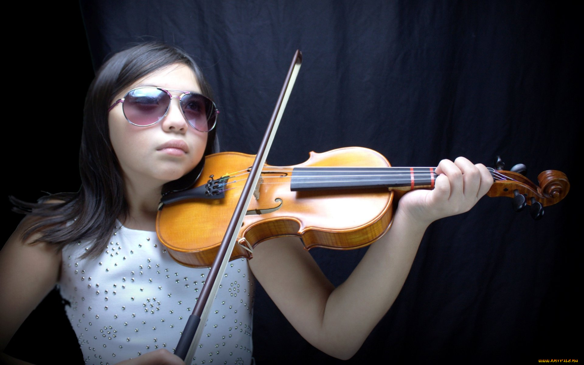 музыка, -другое, взгляд, девушка, скрипка, очки