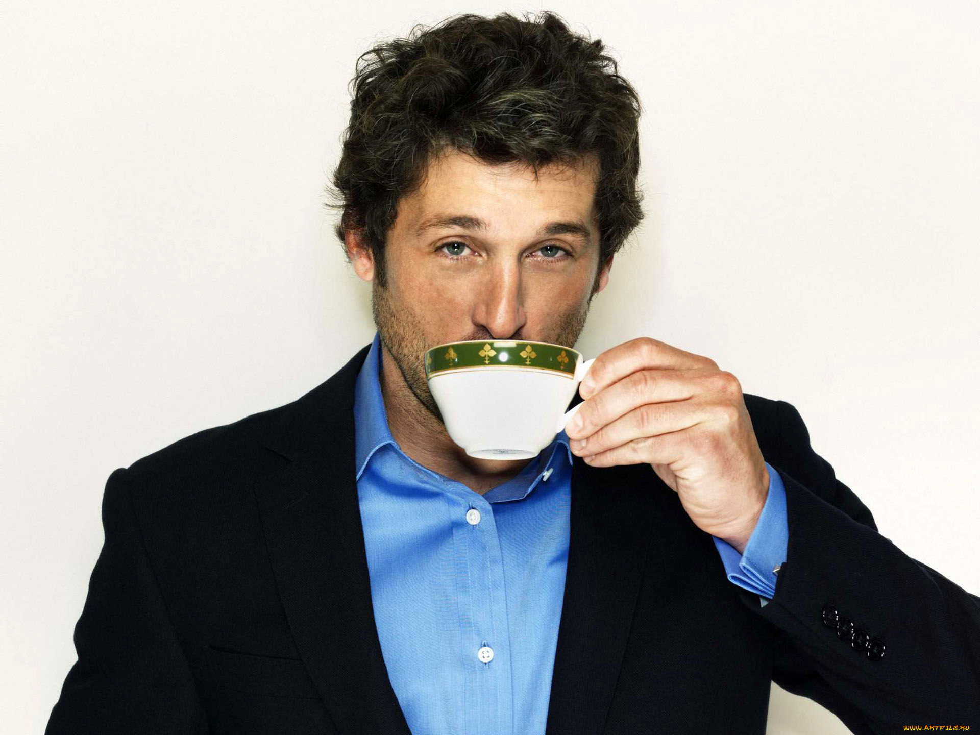 мужчины, patrick, dempsey, голубая, рубашка, чашка