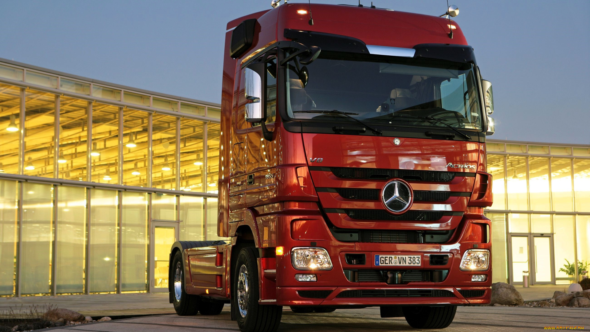 mercedes-benz, actros, автомобили, mercedes, trucks, красный, здание