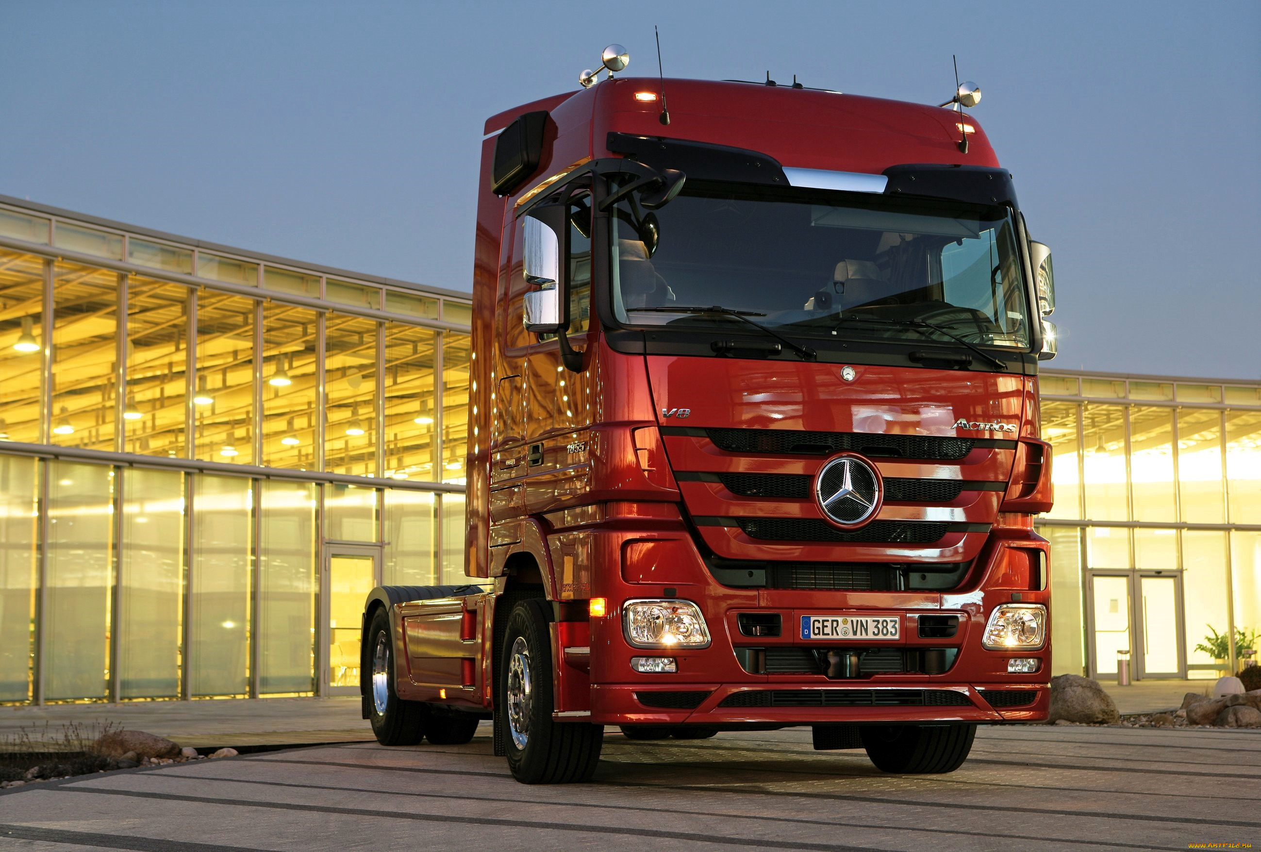 mercedes-benz, actros, автомобили, mercedes, trucks, красный, здание