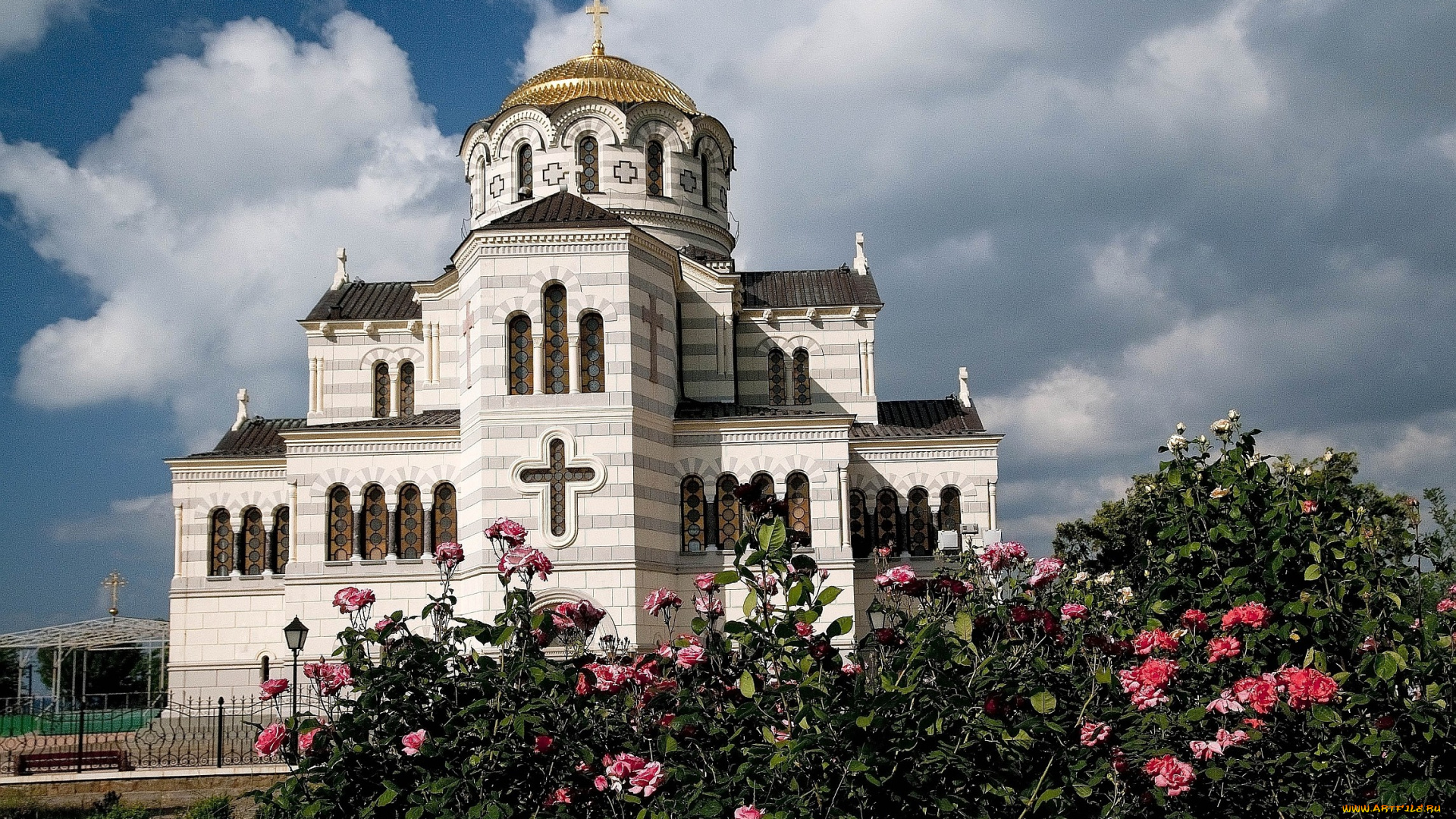 города, православные, церкви, монастыри, купол, розы, крест, белый