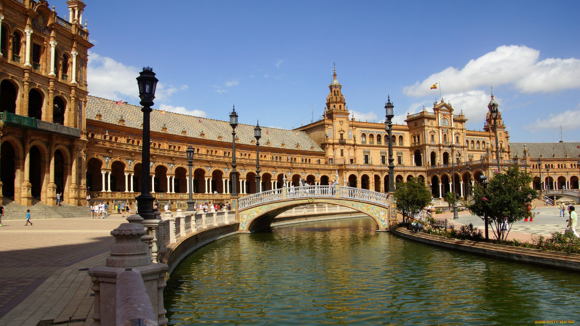 sevilla, -, plaza, de, espana, города, севилья, , испания, мост, канал