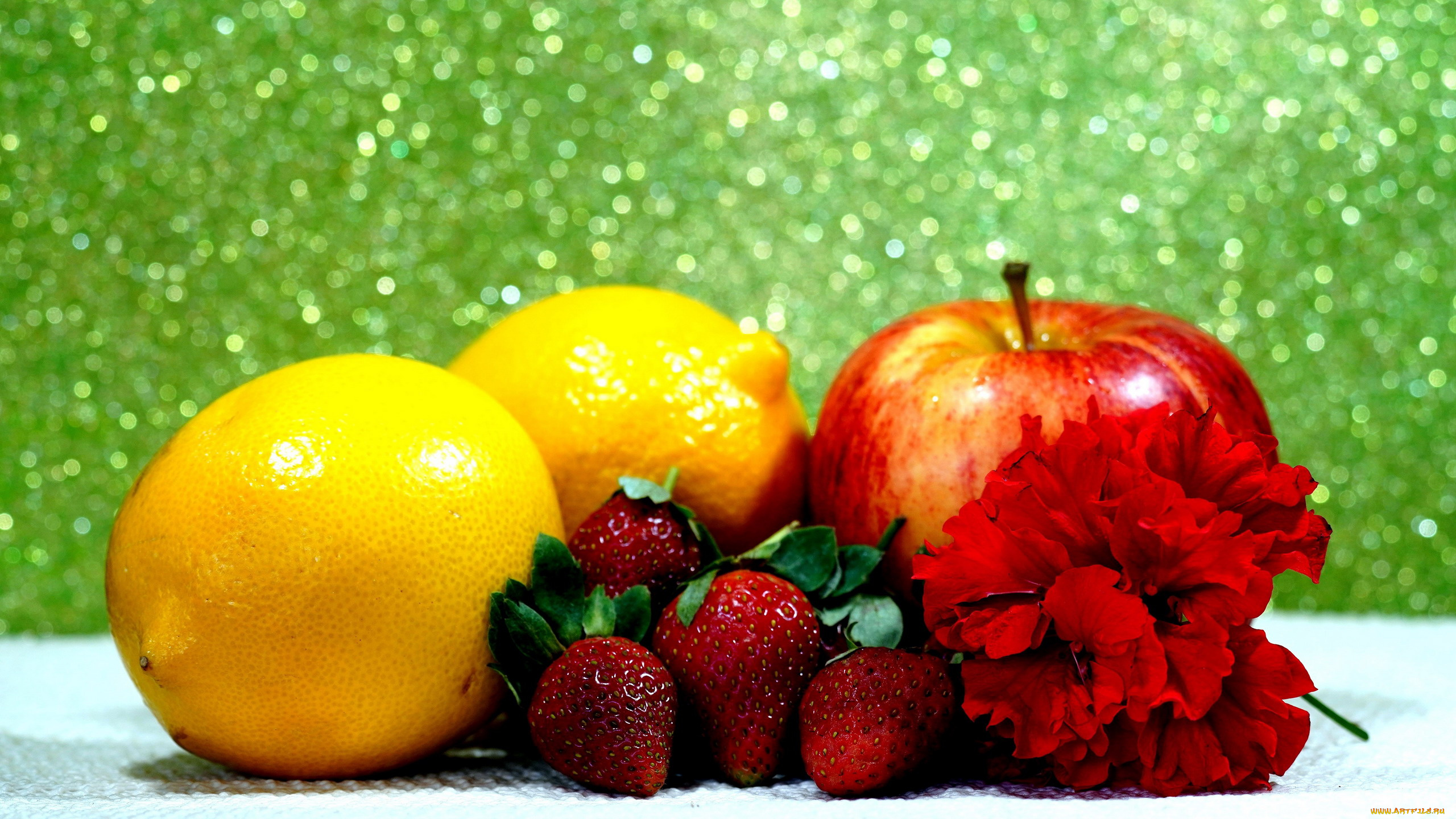 еда, фрукты, , ягоды, лимоны, яблоко, клубника