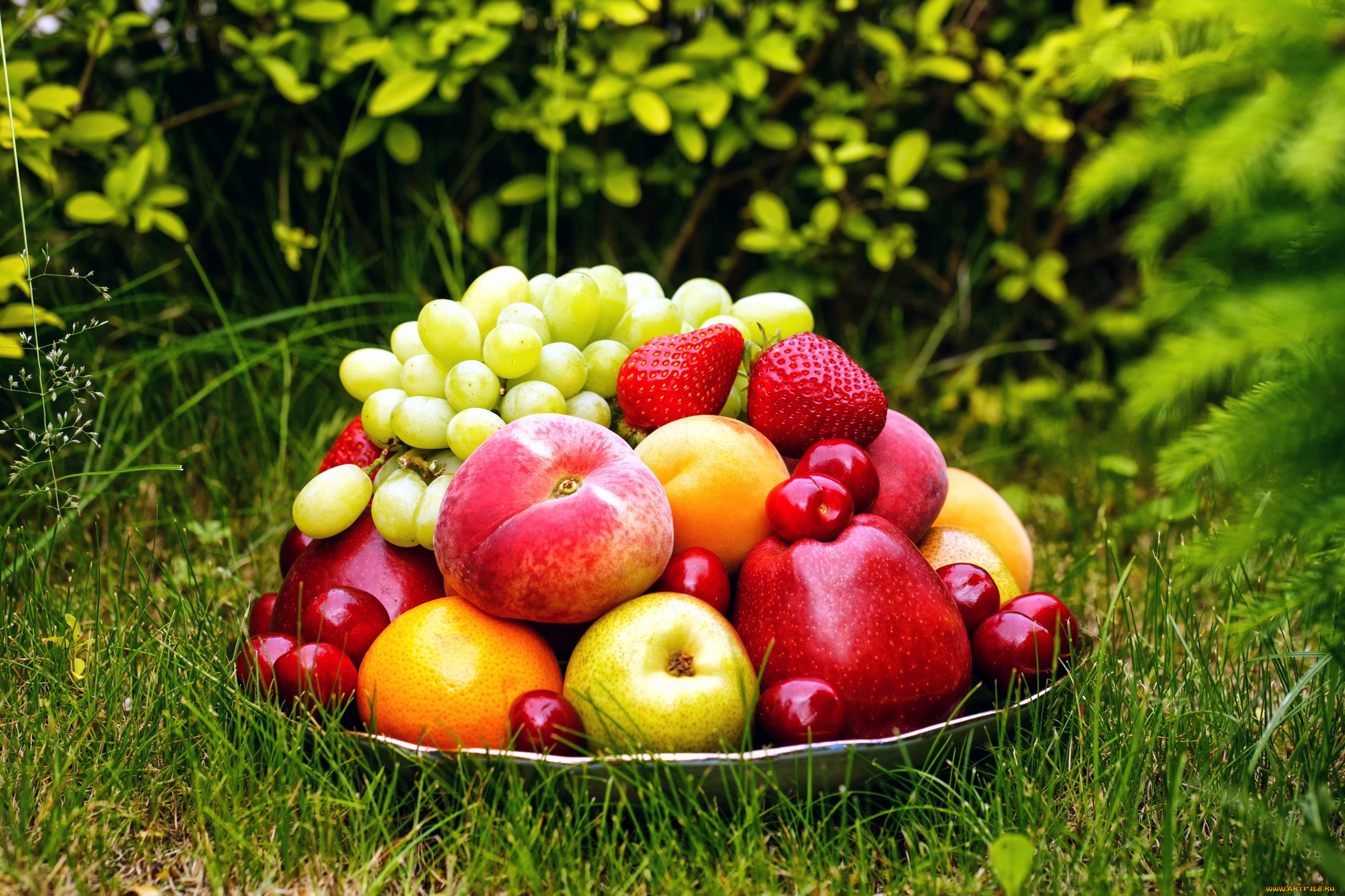 еда, фрукты, , ягоды, персик, клубника, виноград, вишни