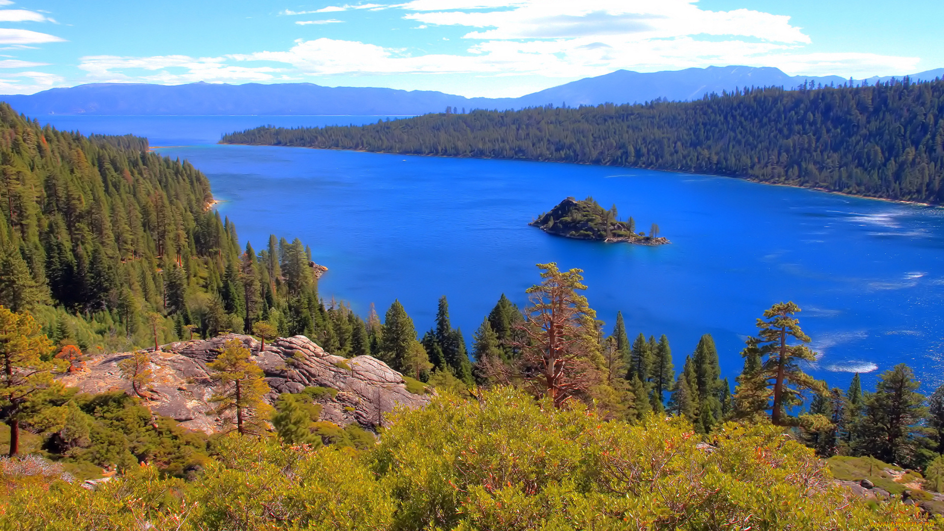 природа, реки, озера, california, lake, tahoe, скалы, лес, озеро, nevada, usa