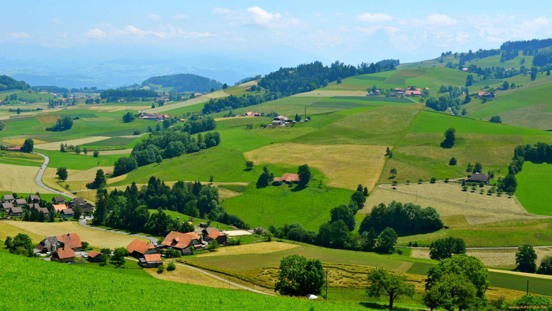 switzerland, природа, поля, городки