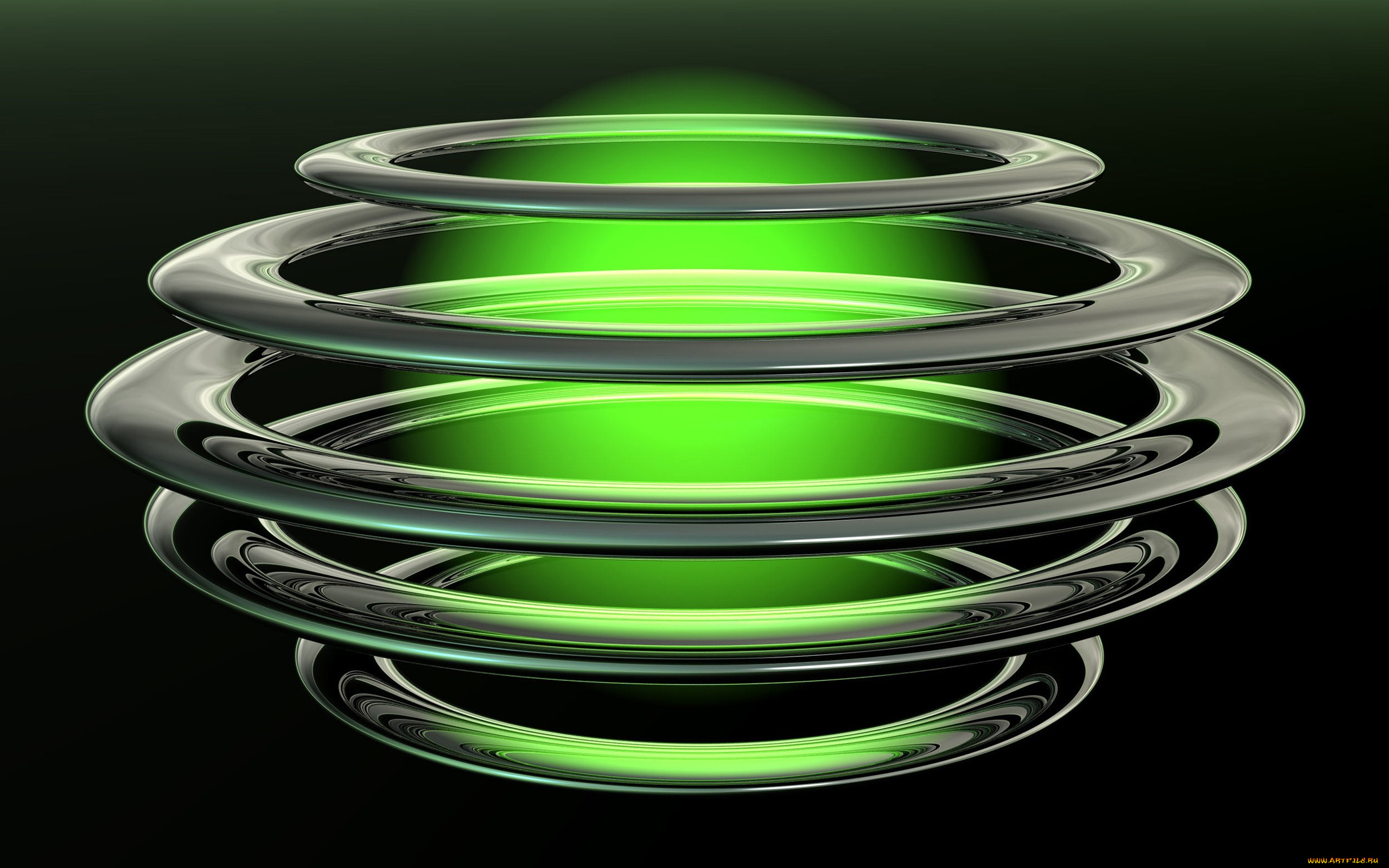 rings, 3д, графика, другое, зеленая, сфера
