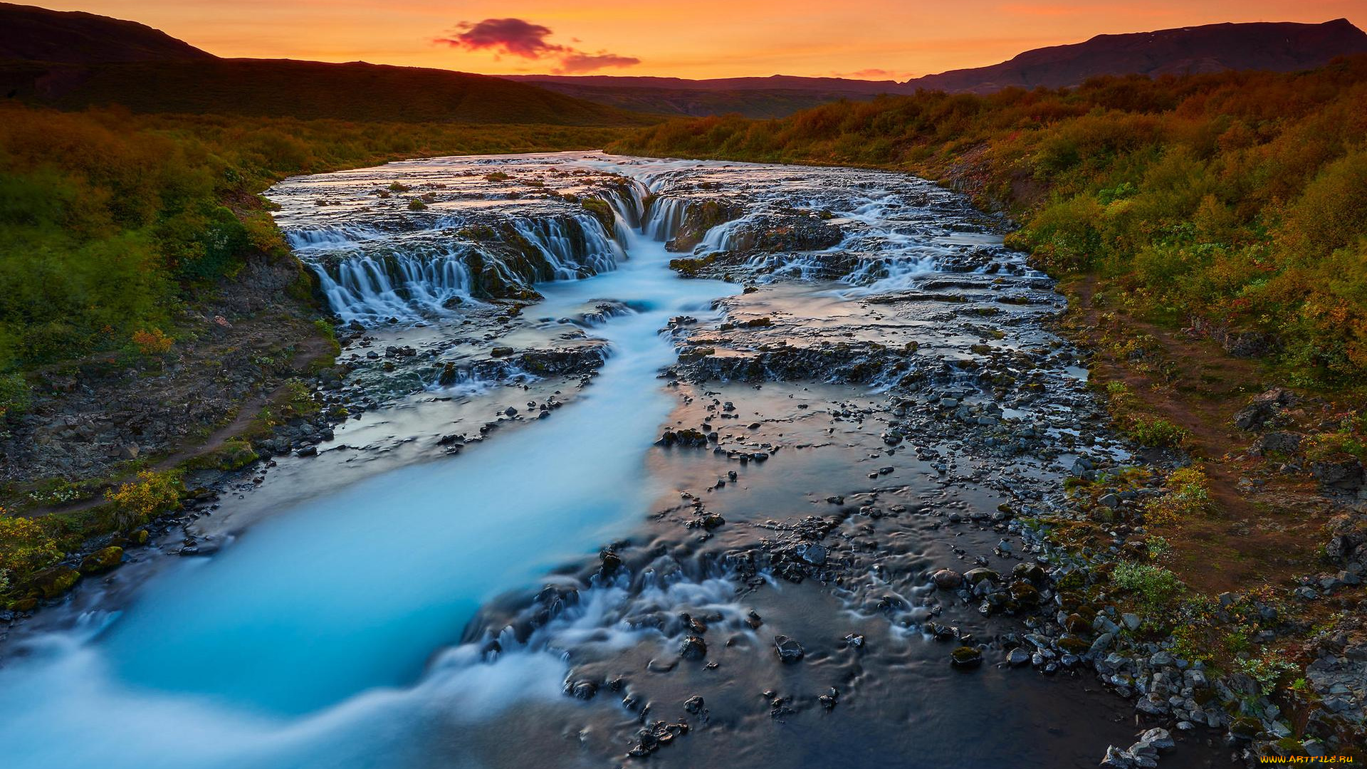 природа, реки, озера, холмы, небо, водопад, исландия, река