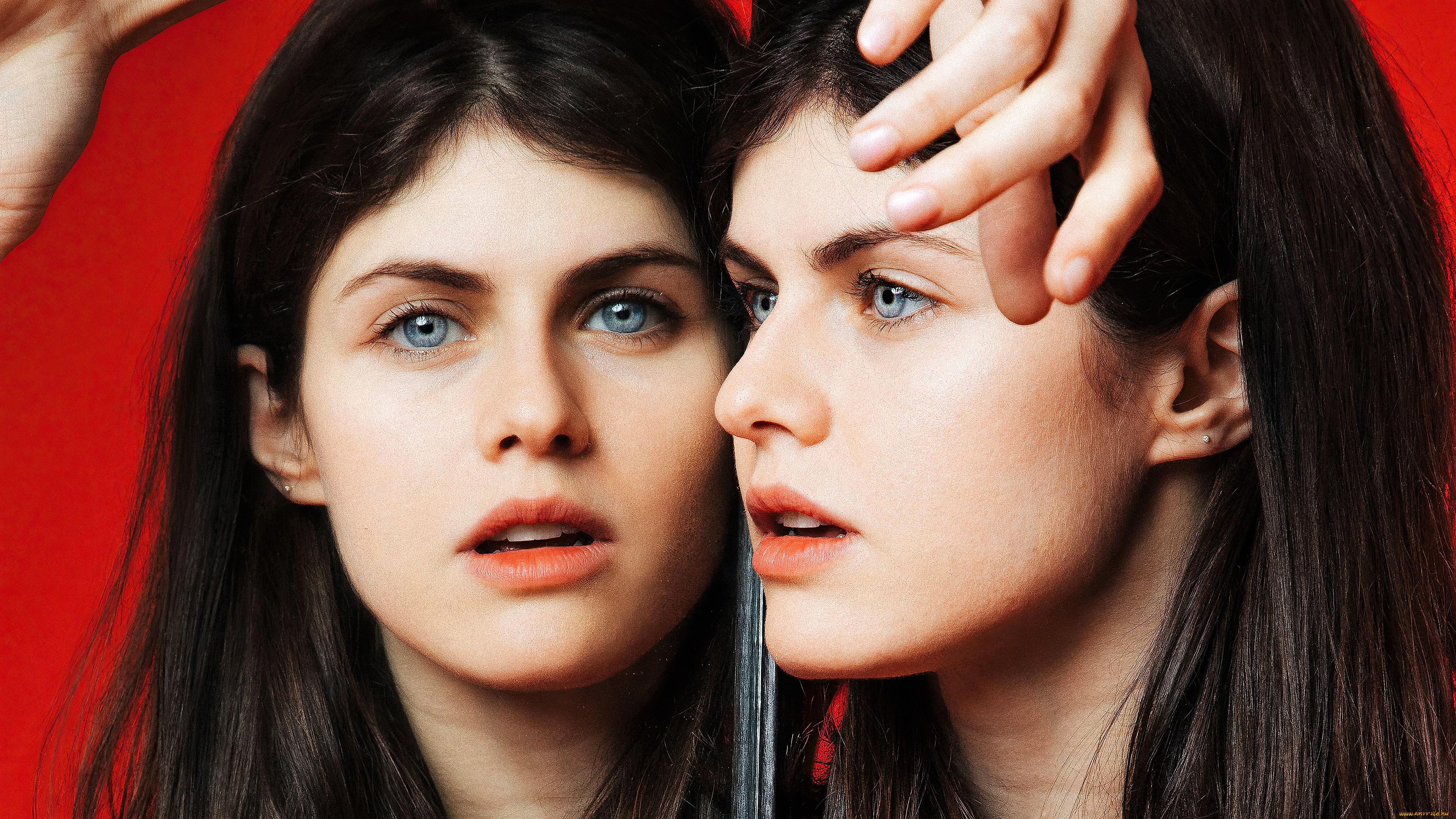 девушки, alexandra, daddario, шатенка, лицо, зеркало, отражение