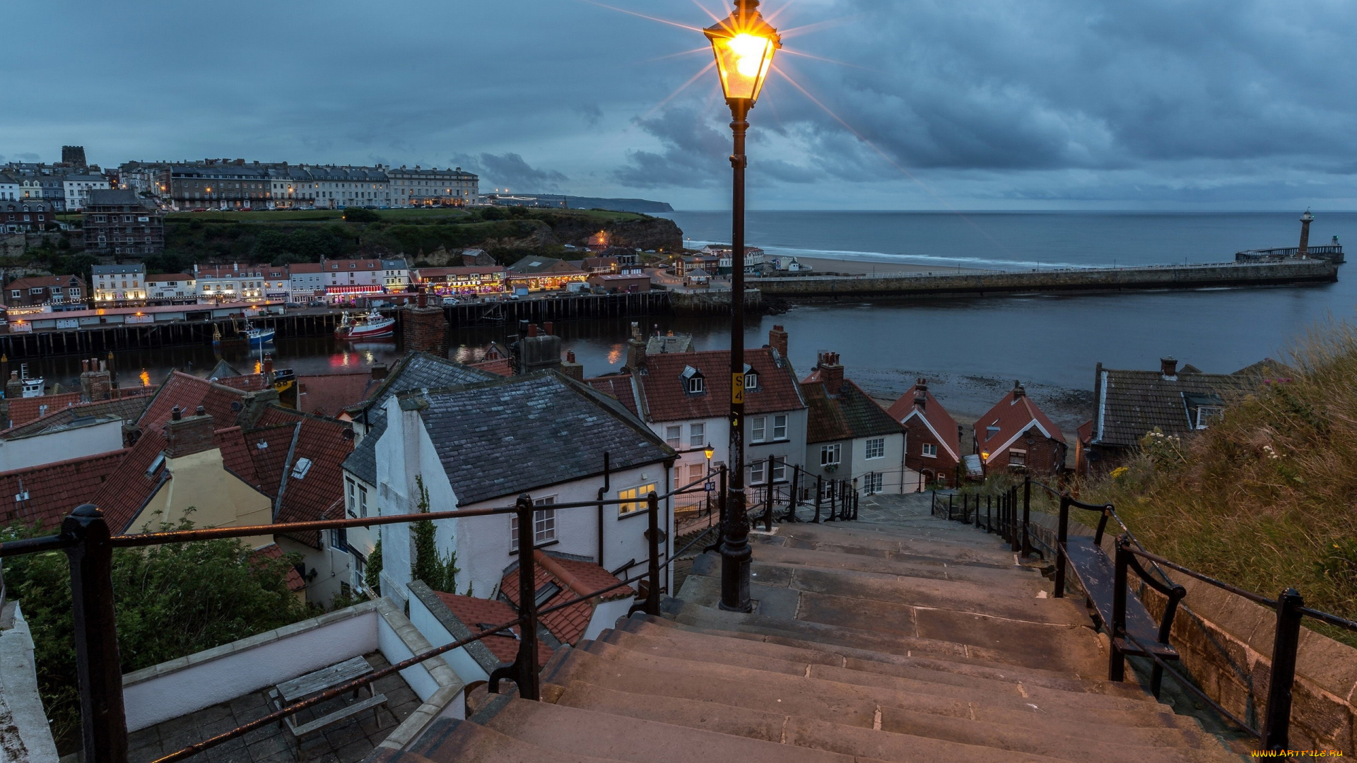 whitby, north, yorkshire, england, города, -, огни, ночного, города, north, yorkshire