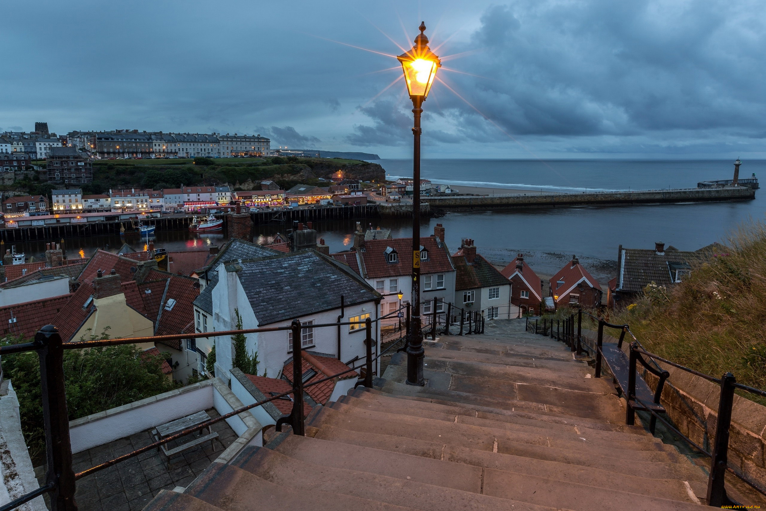 whitby, north, yorkshire, england, города, -, огни, ночного, города, north, yorkshire