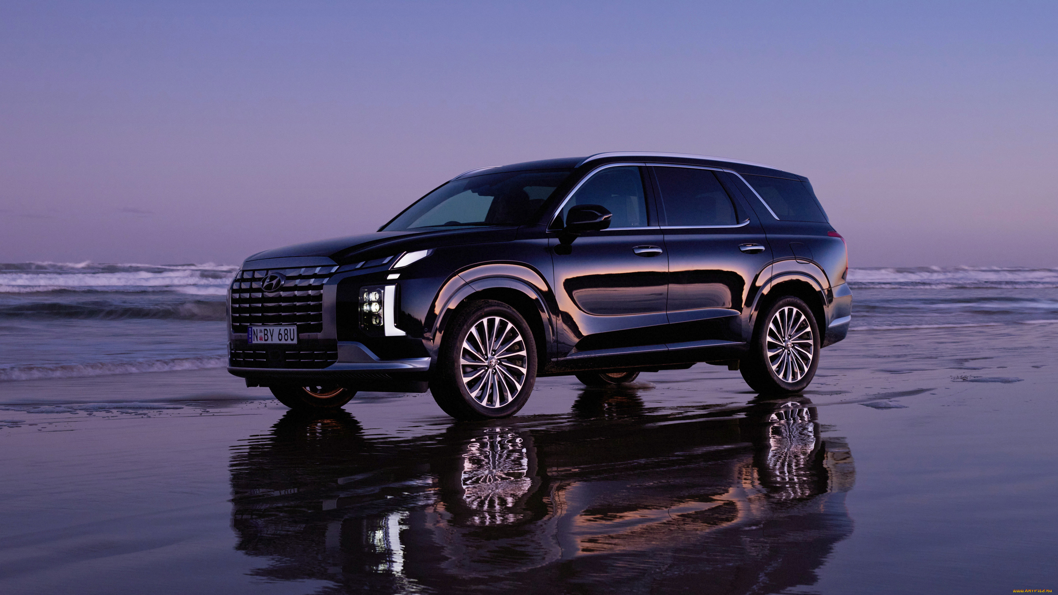 hyundai, palisade, 2, 2d, highlander, 2022, автомобили, hyundai, palisade, 22d, highlander, 2022, черный, джип, хендай, побережье, море