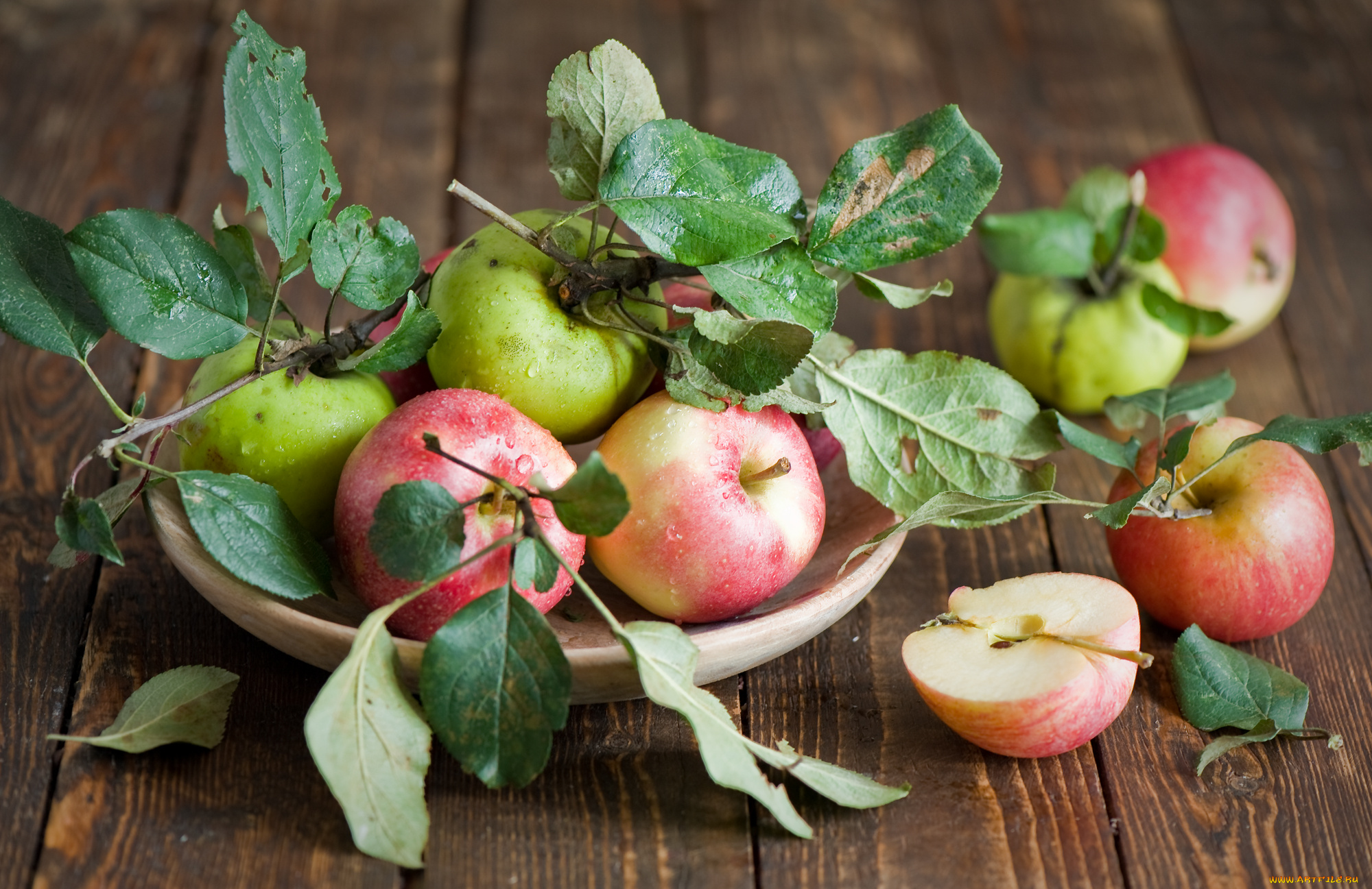 еда, Яблоки, плоды, листья