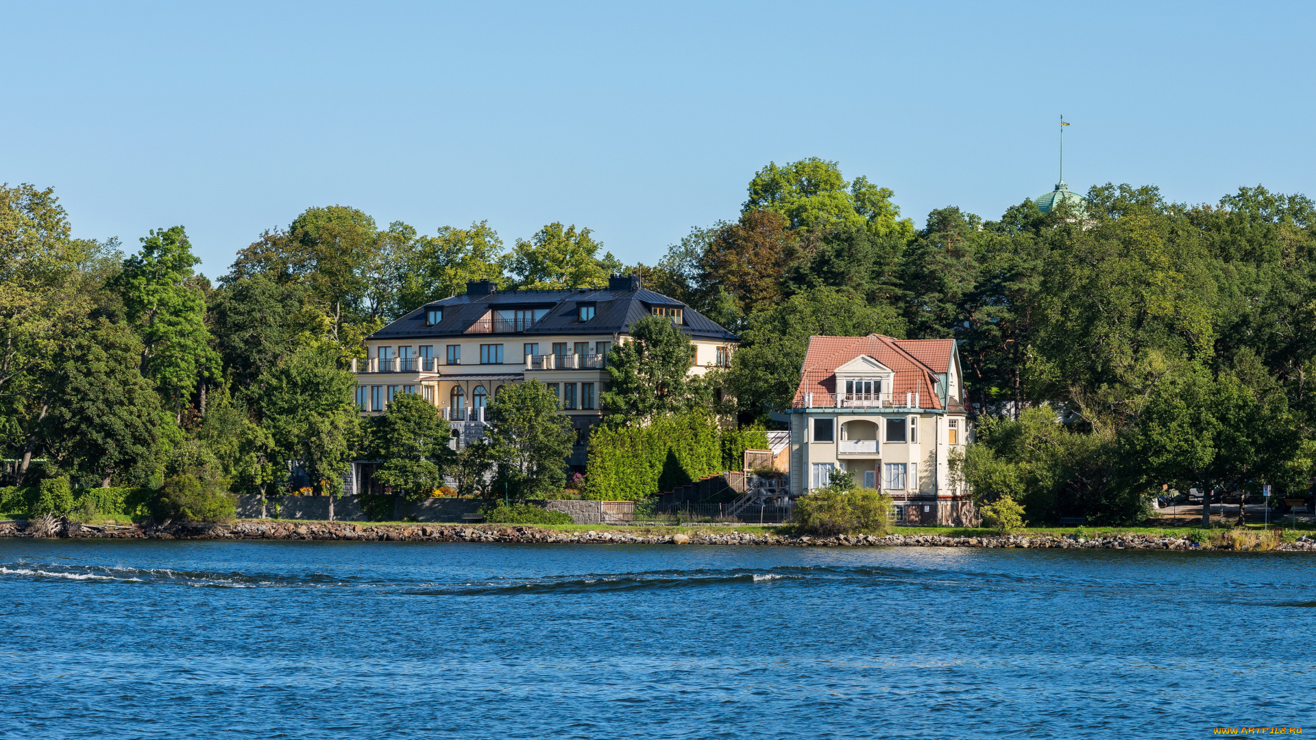 города, стокгольм, , швеция, деревья, набережная, стокгольм, stockholm, река, дома