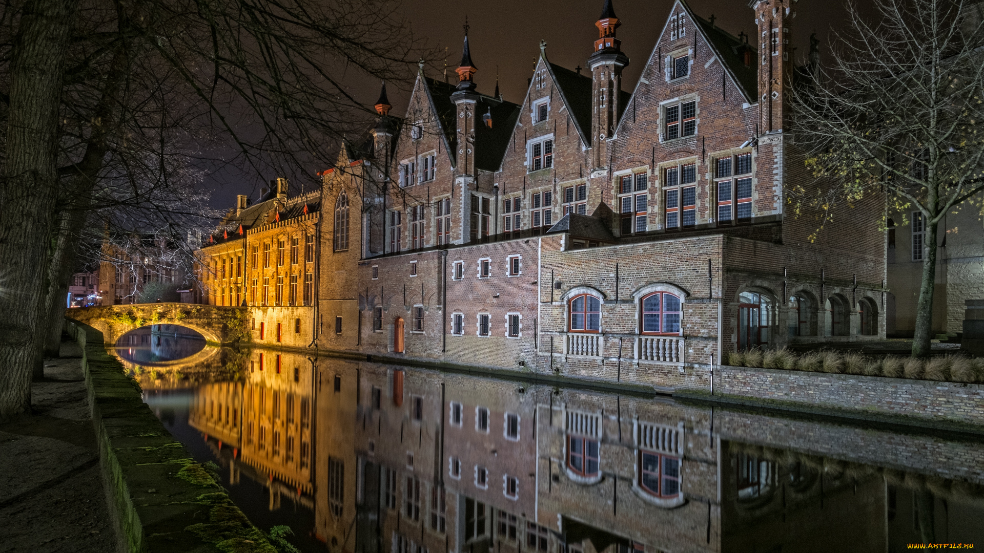 brugge, reien, , belgium, города, брюгге, , бельгия, ночь, огни