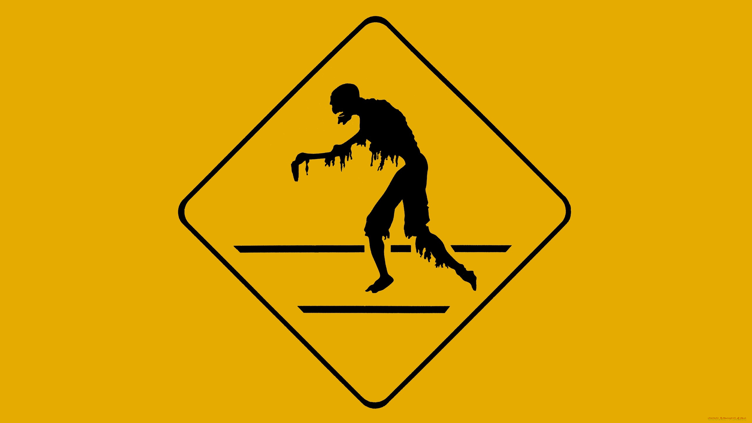 рисованное, минимализм, silhouette, yellow, zombie, poster, black, danger