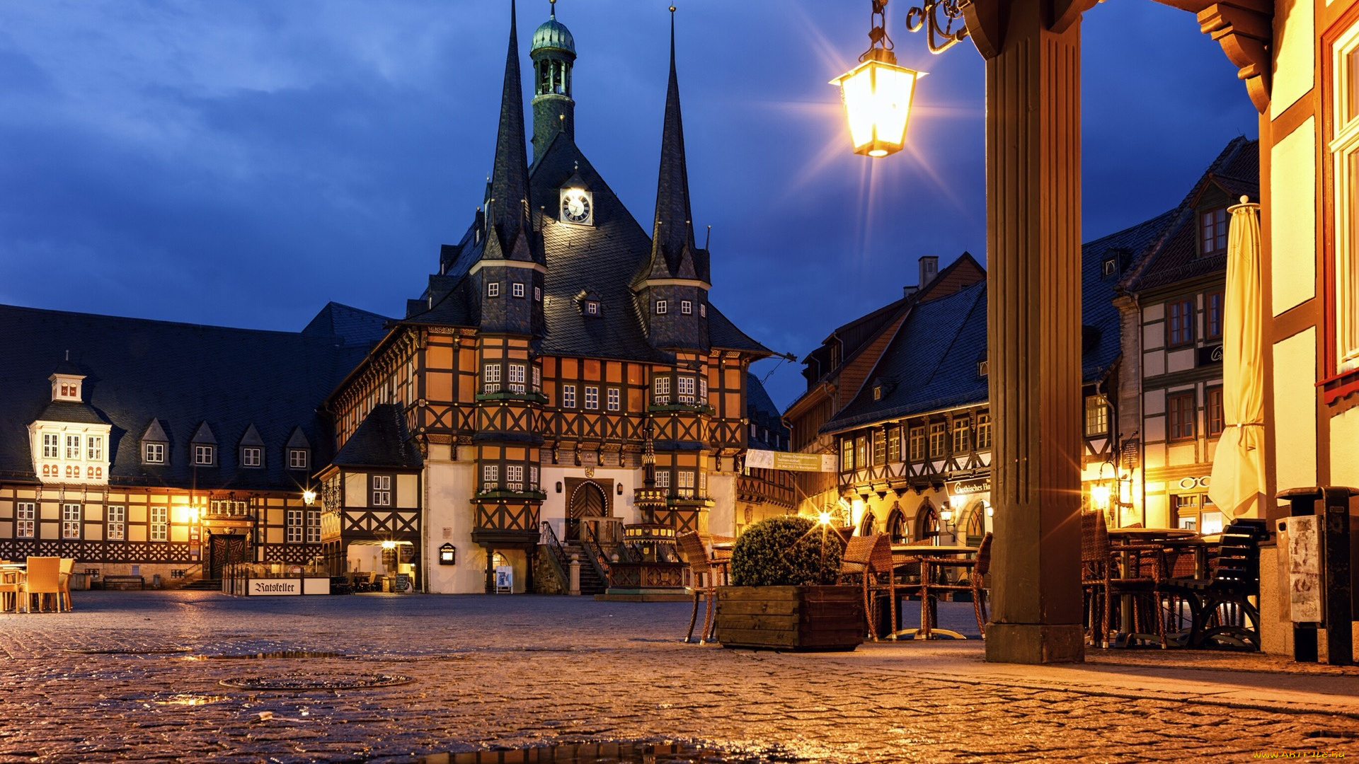 wernigerode, germany, города, -, огни, ночного, города