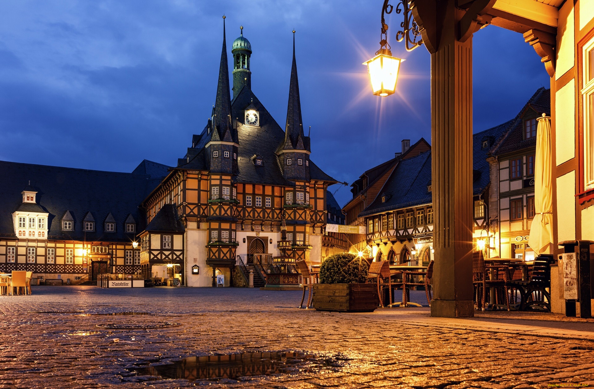 wernigerode, germany, города, -, огни, ночного, города