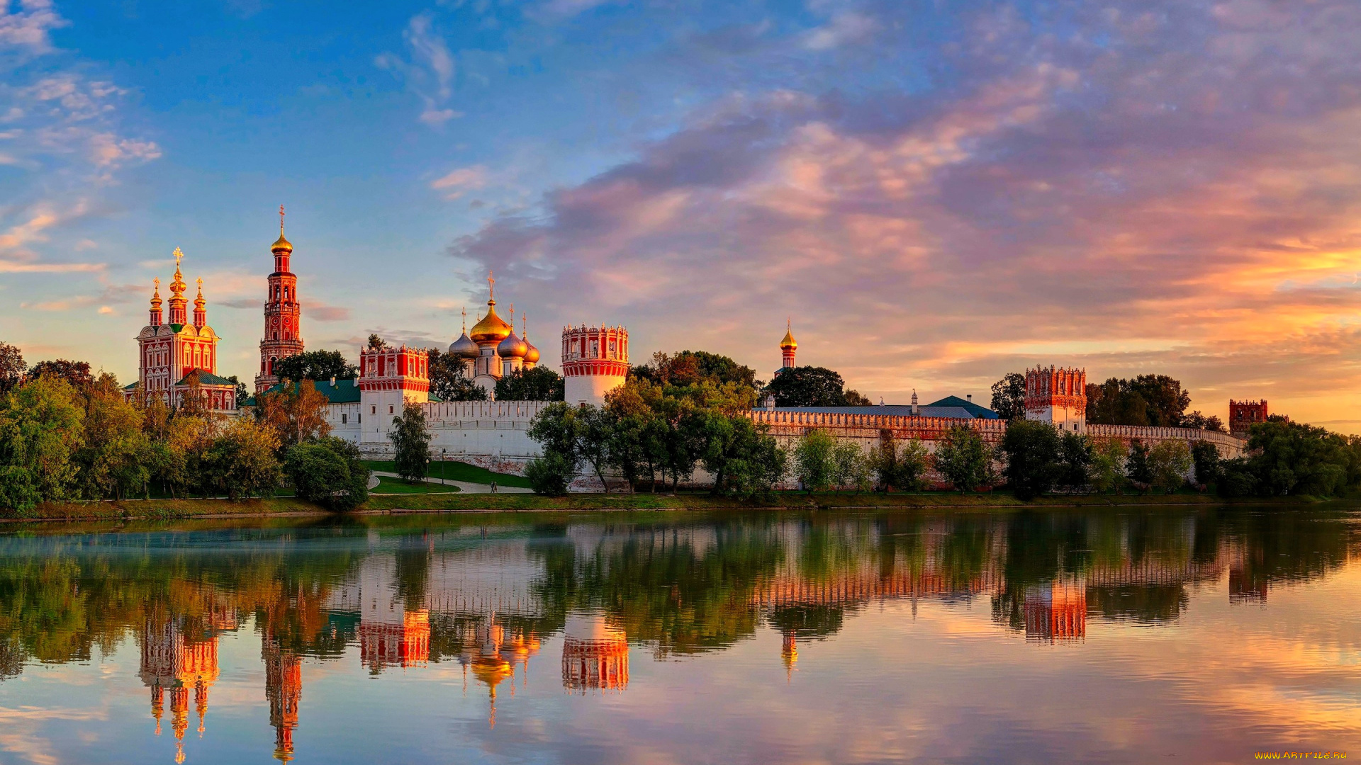 новодевичий, богородице-смоленский, монастырь, города, -, православные, церкви, , монастыри, монастырь, деревья, река, закат