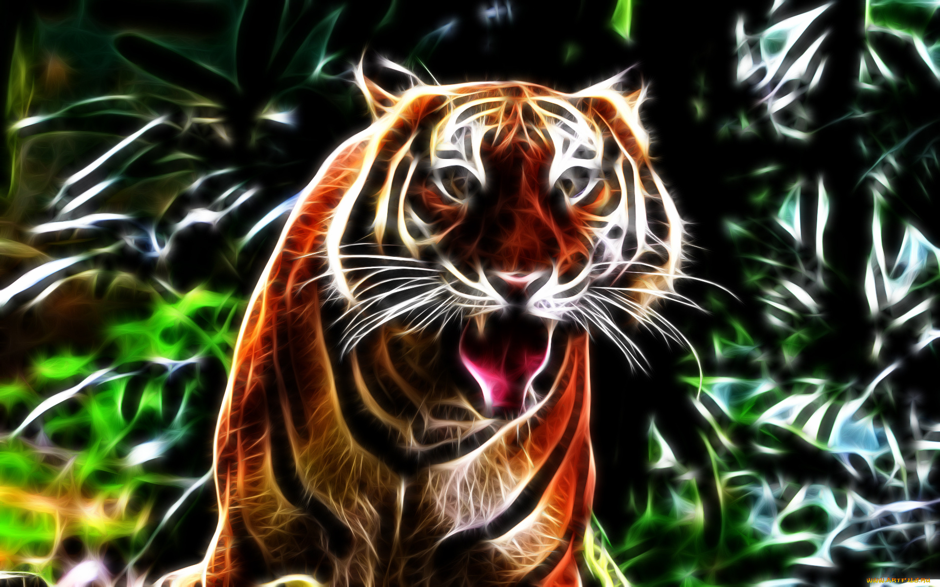 3д, графика, animals, животные, tiger, тигр, рык