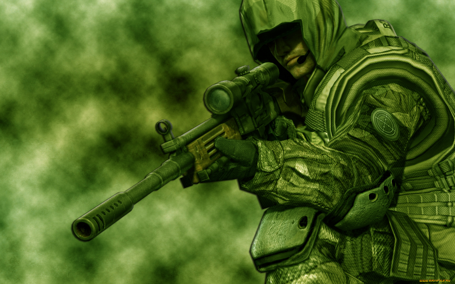 снайпер, видео, игры, alliance, of, valiant, arms, туман, зеленый, солдат, sniper, винтовка, прицел