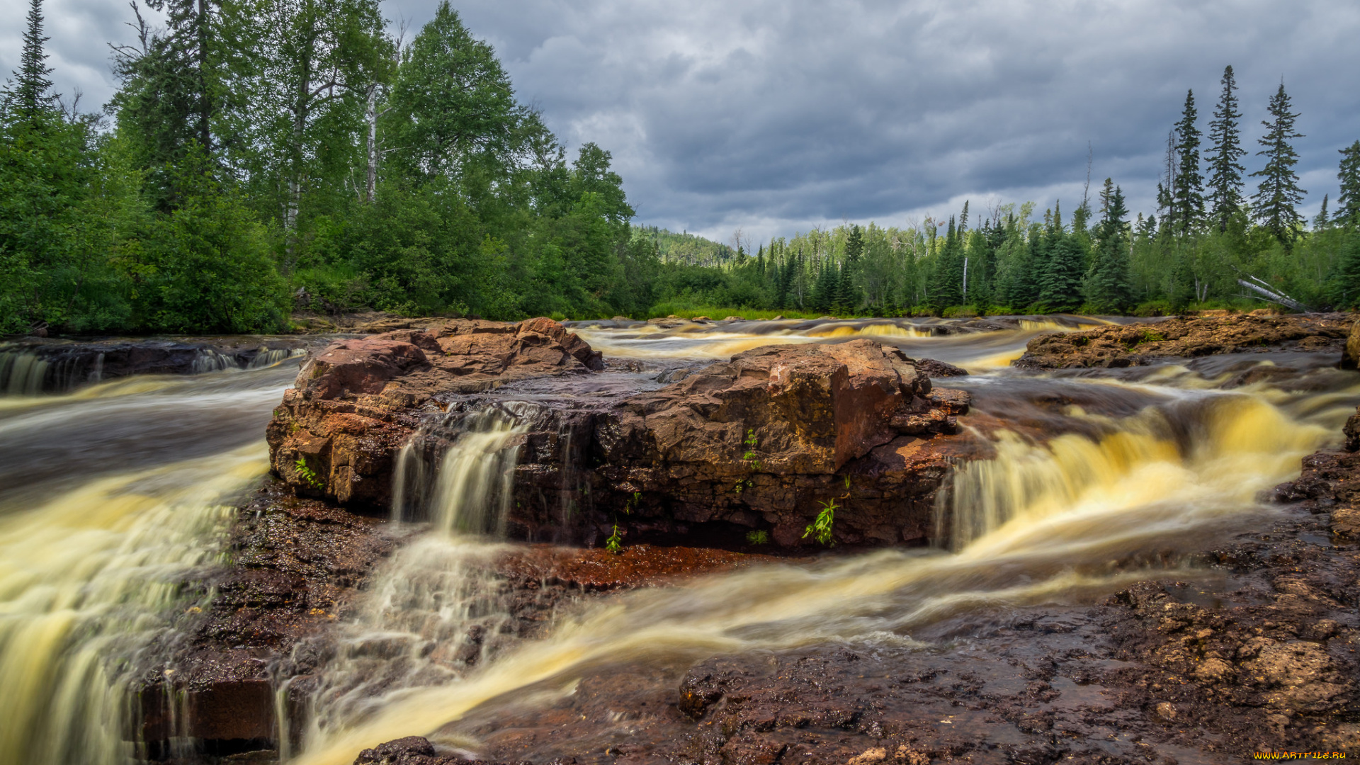 природа, водопады, лес, река, водопад