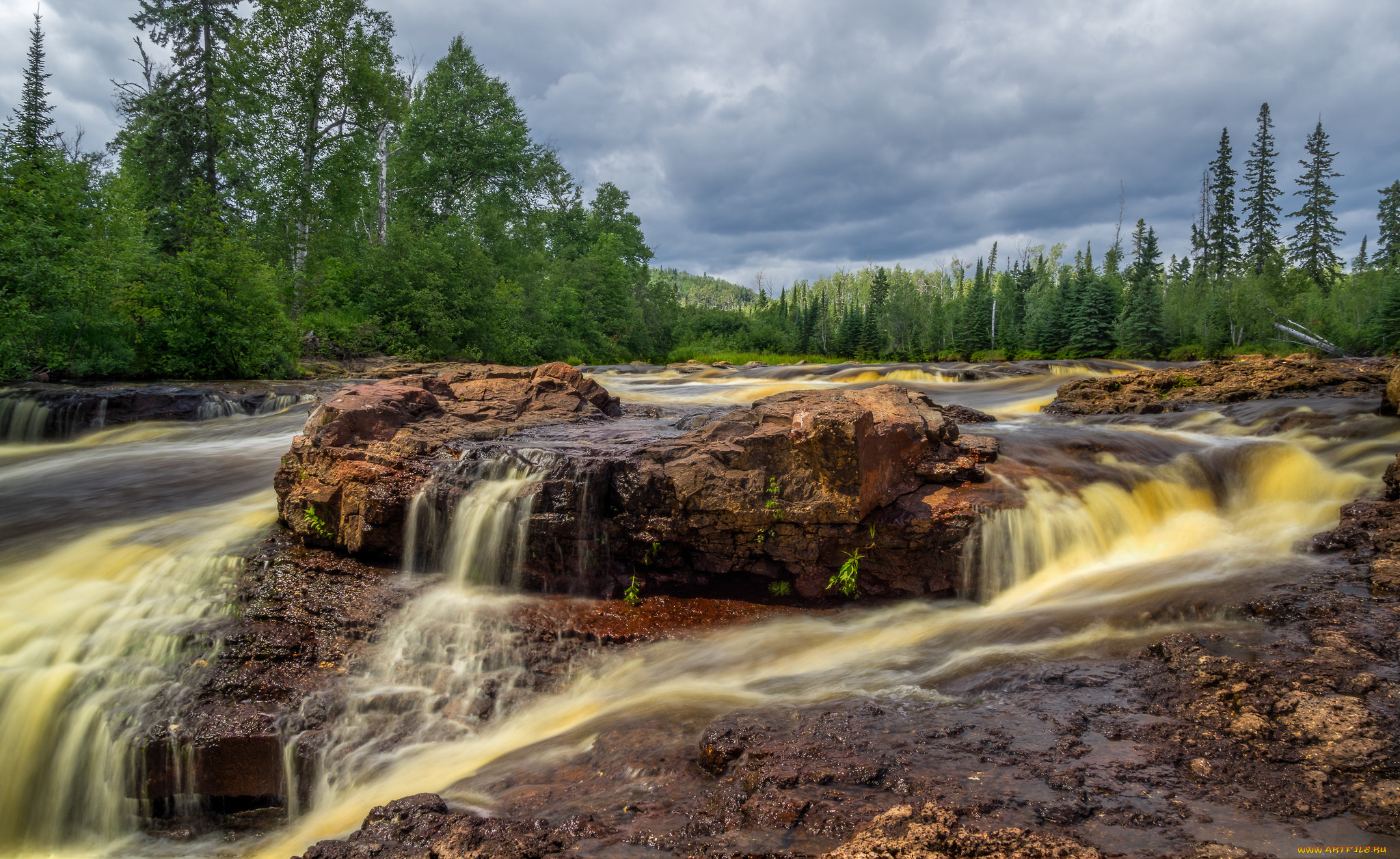 природа, водопады, лес, река, водопад