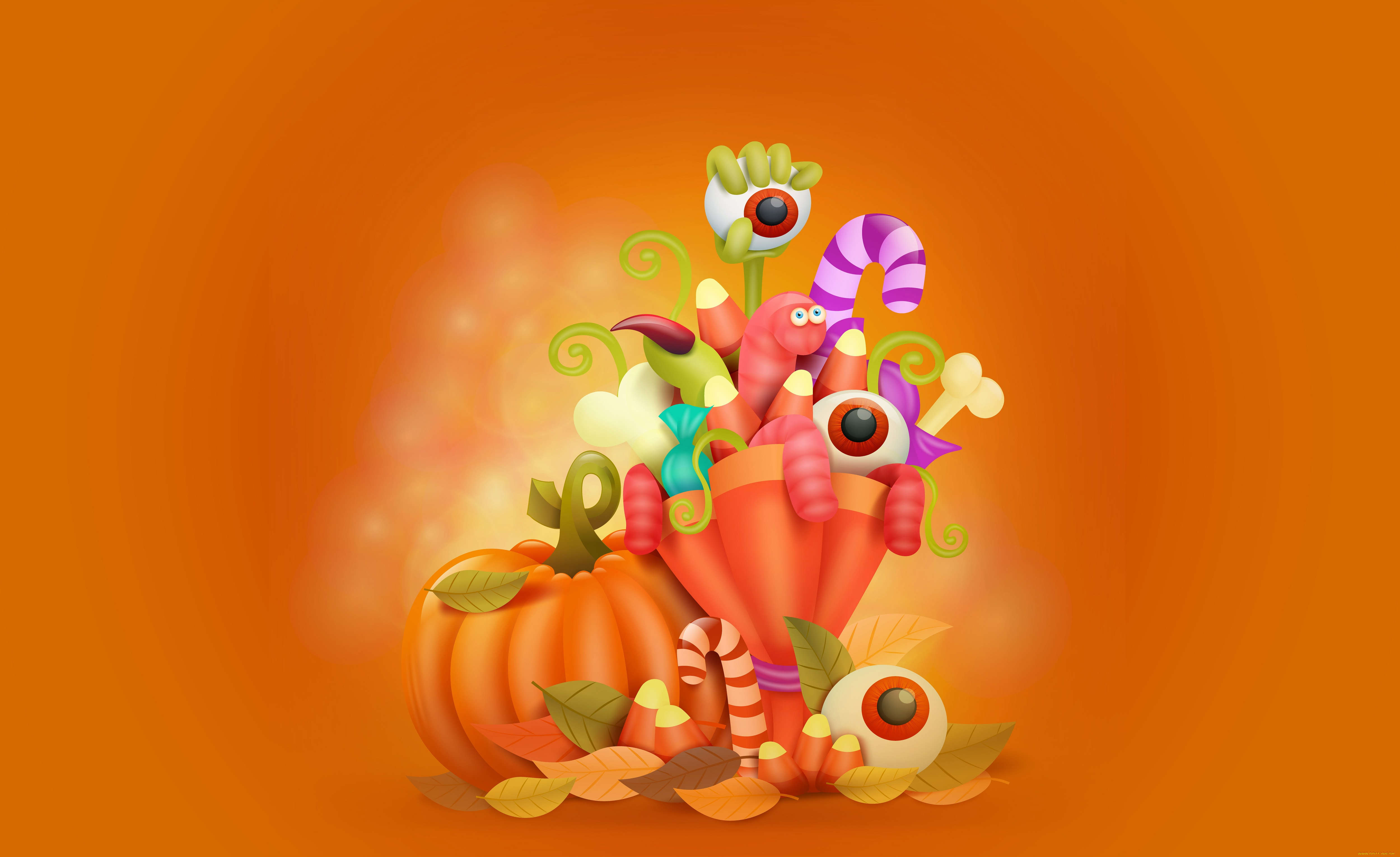 праздничные, хэллоуин, векторная, графика, листья, червяки, глаза, тыква, праздник