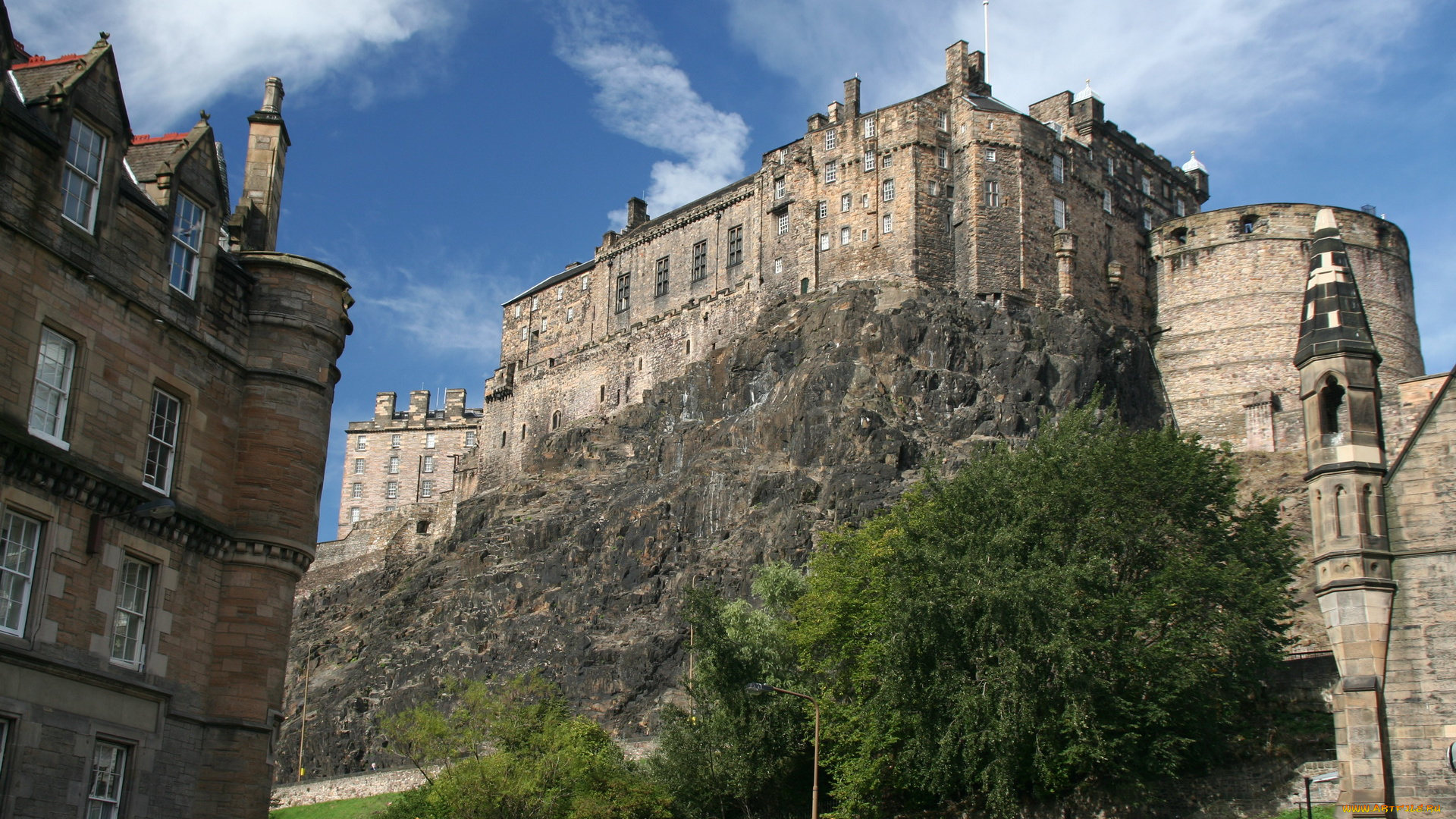 edinburgh, castle, шотландии, города, эдинбург, шотландия, неприступные, стены, башни, деревья