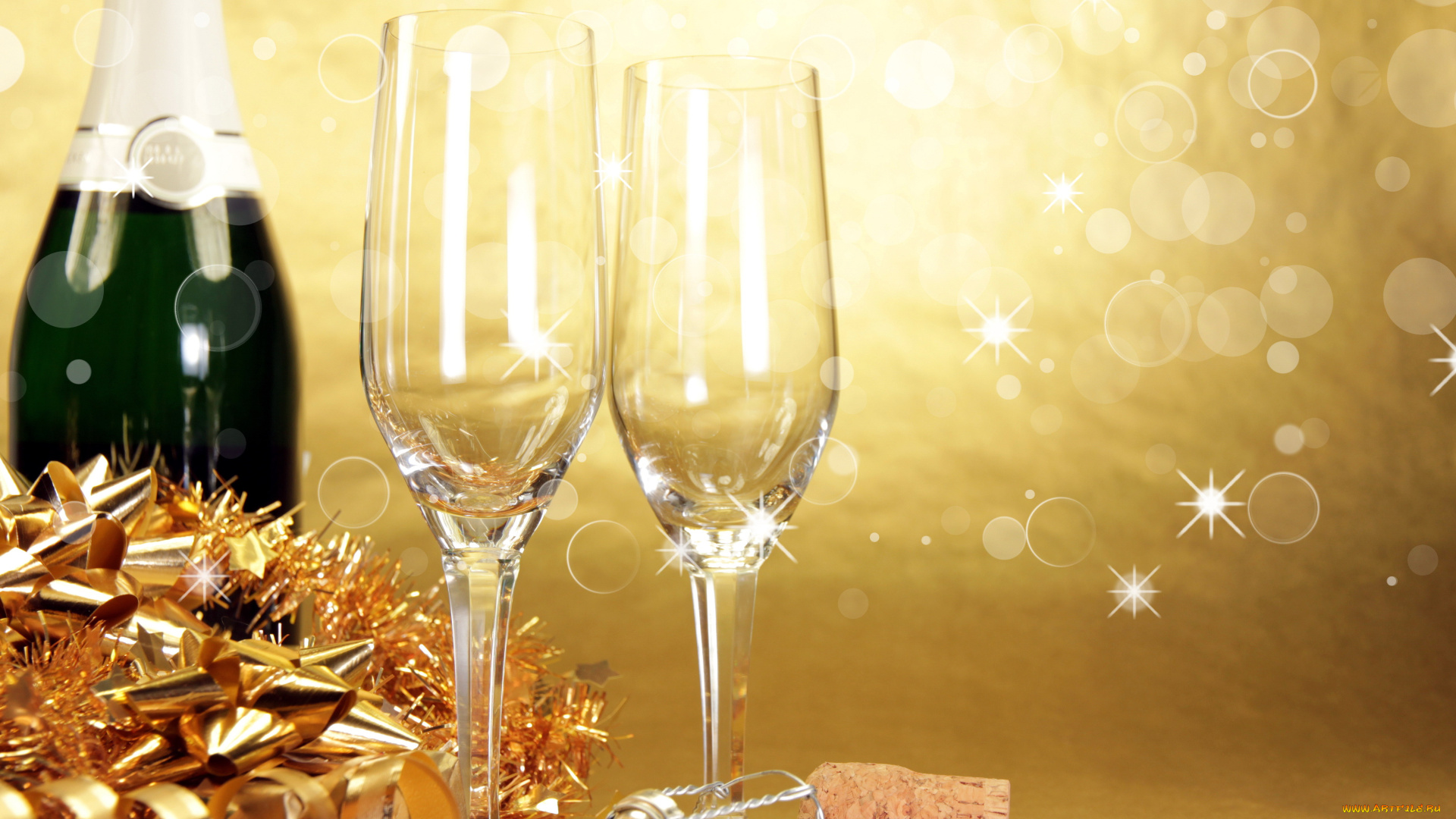 праздничные, угощения, шампанское, мишура, бокалы