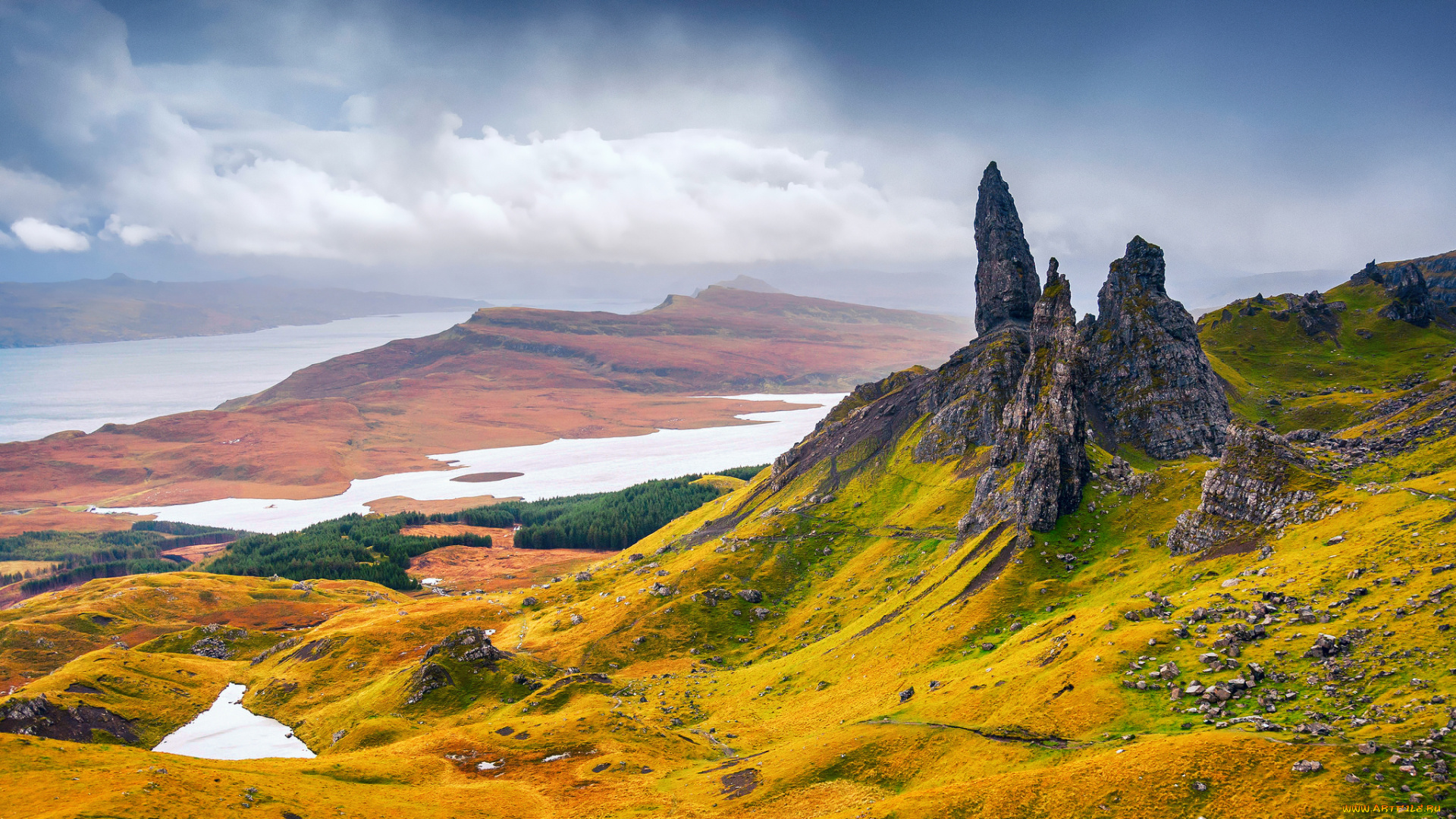 природа, горы, шотландия, область, хайленд, осень, the, storr, полуостров, trotternish, скалы