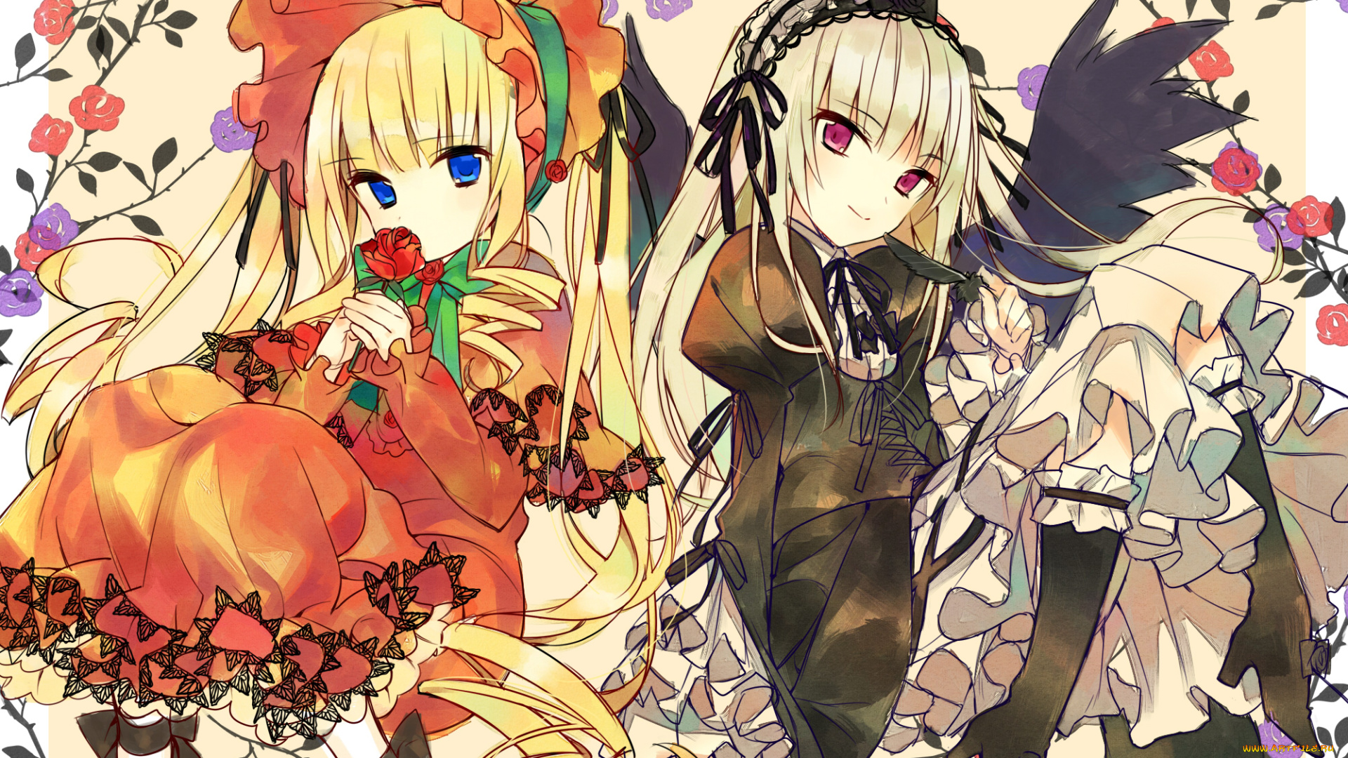 аниме, rozen, maiden, розы, rozen, maiden, девочки, hanabana, tsubomi, арт, shinku, suigintou