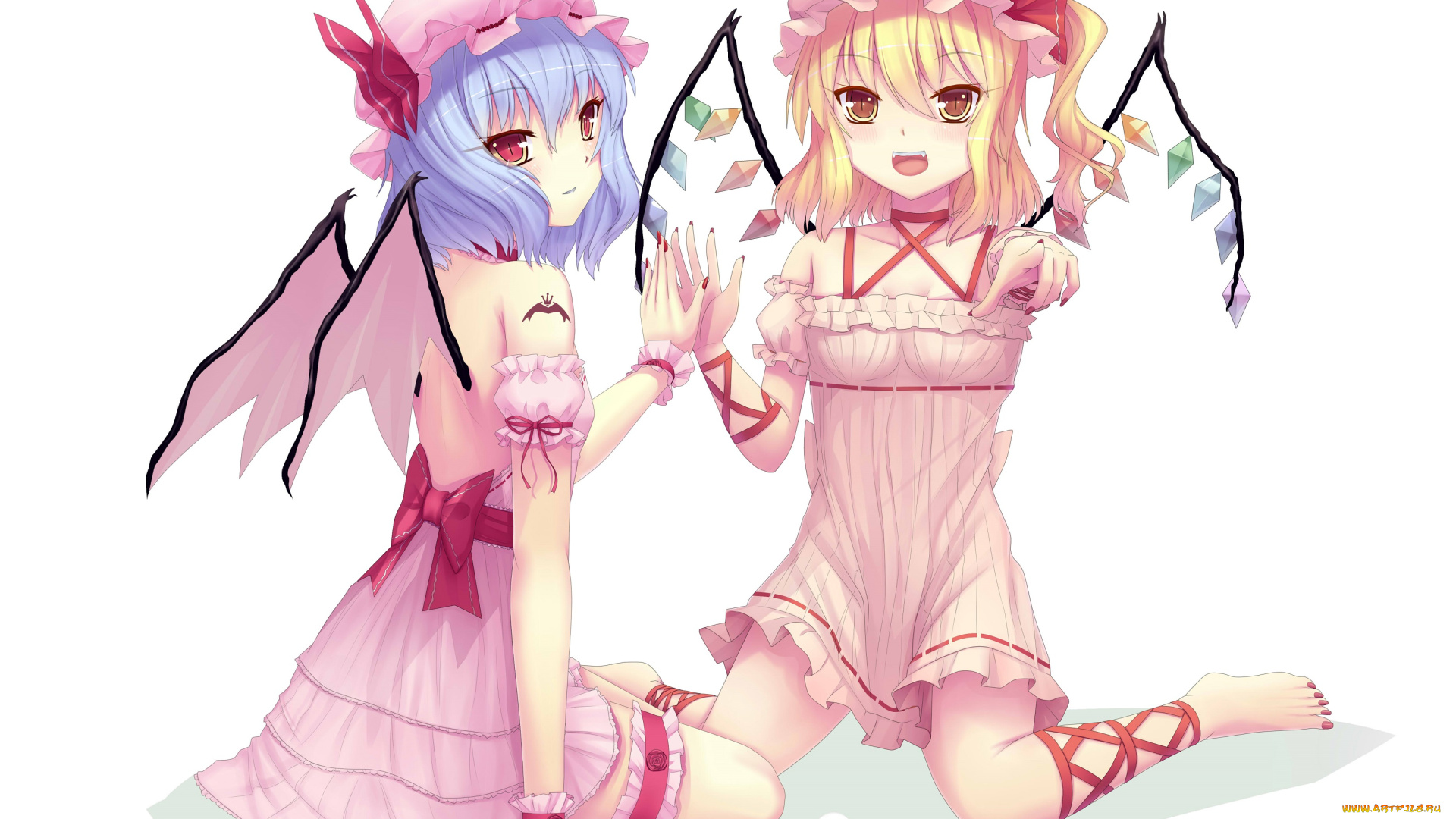 аниме, touhou, sonic0-0, remilia, scarlet, flandre, фон, девочки, арт